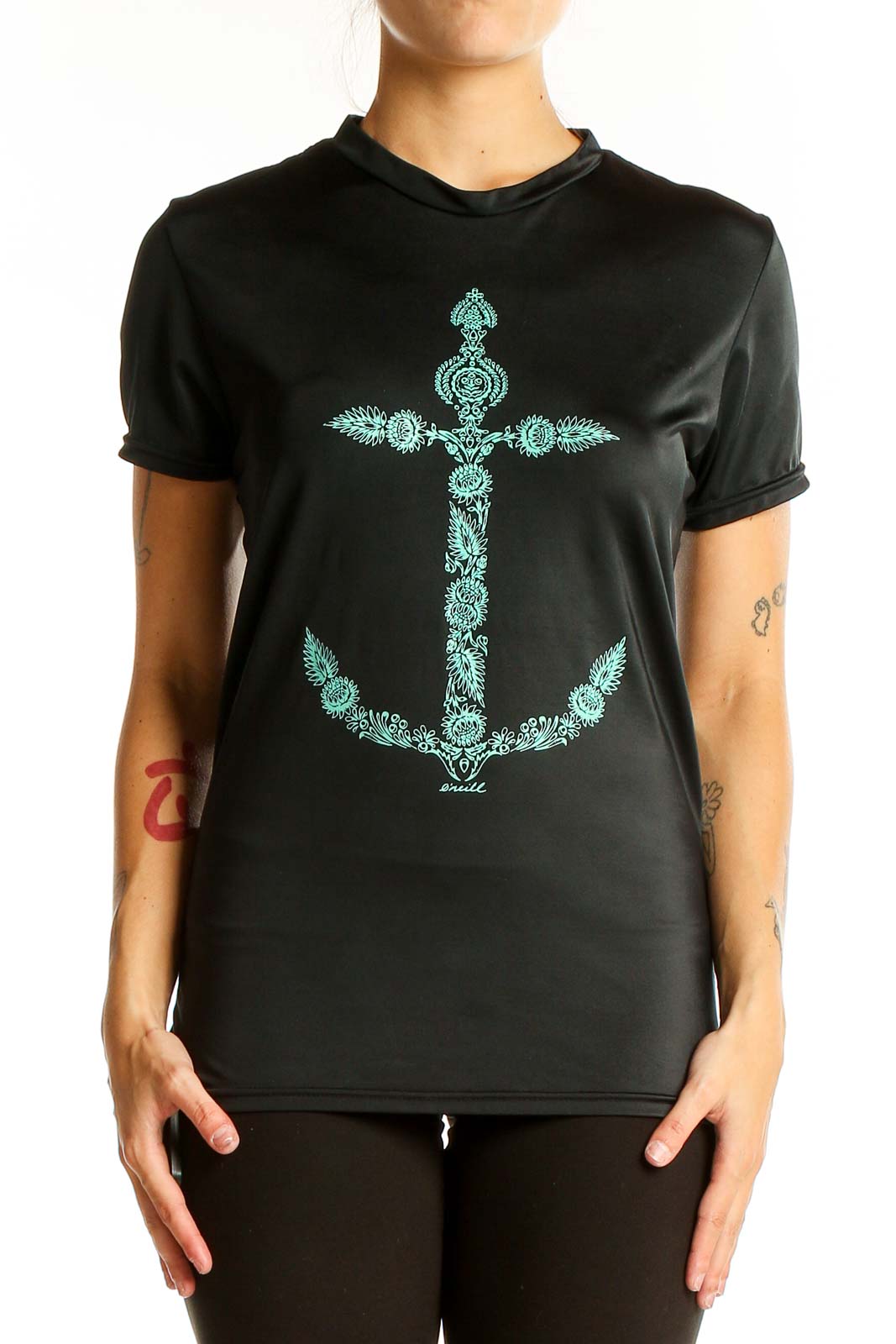 Black Anchor Print Performance T-Shirt Front