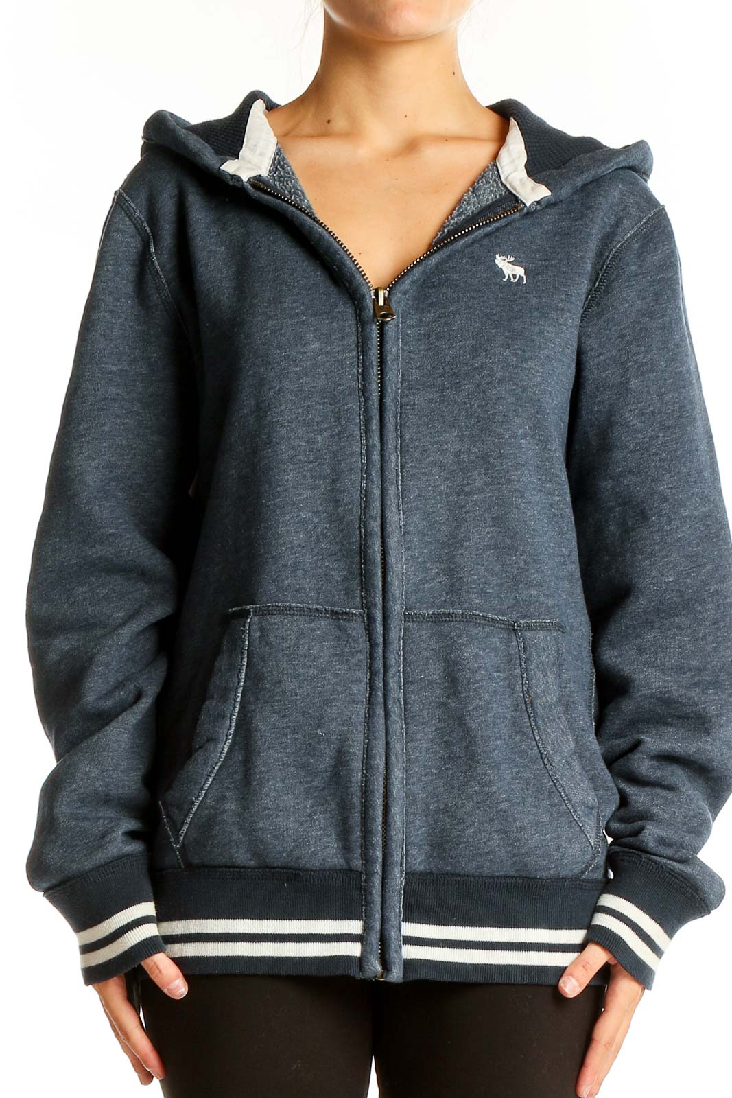 Gray Hooded Zip-Up Jacket Front