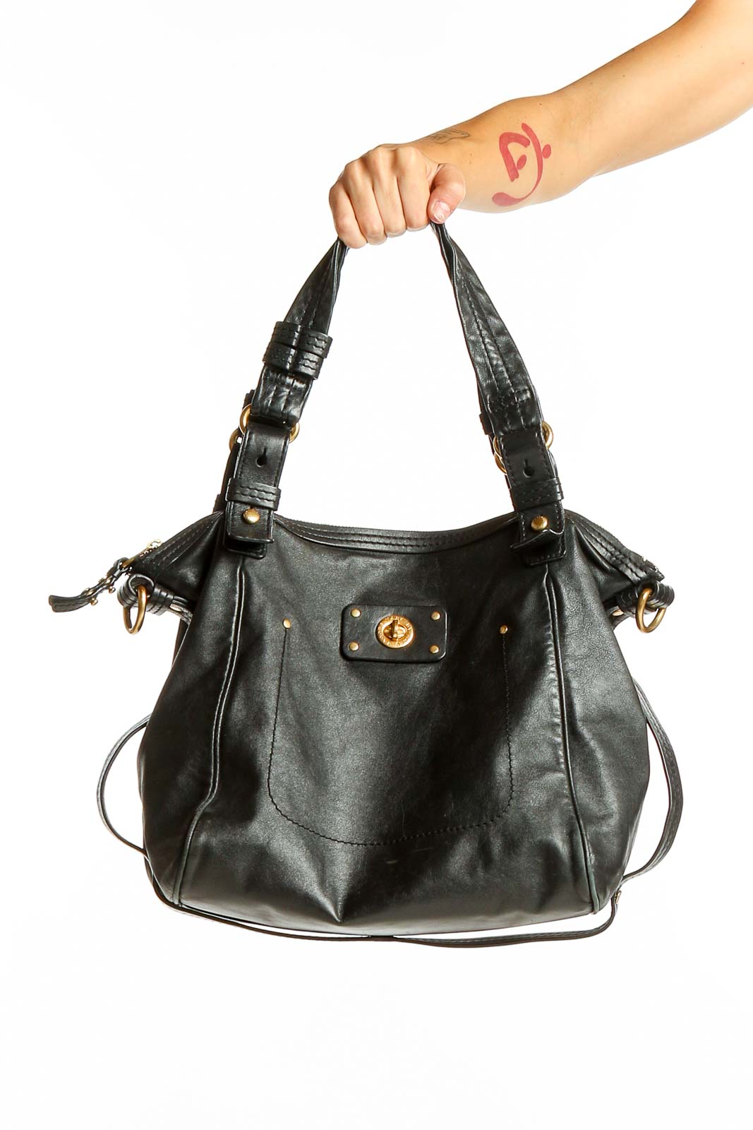 Black Leather Marc Jacobs Shoulder Bag Front