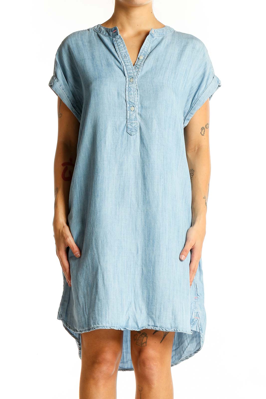 Light Blue Denim Shirt Dress Front