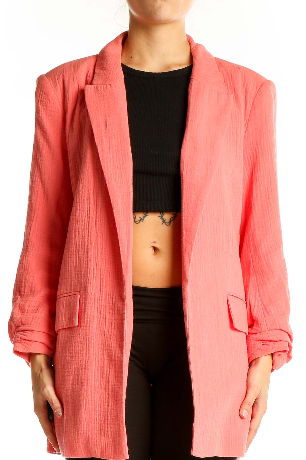 Coral Textured Oversized Blazer Front