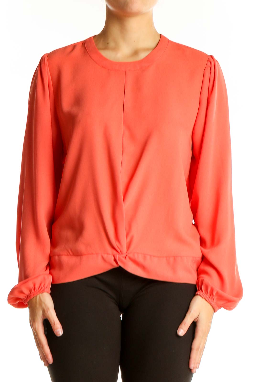 Coral Twist-Front Long Sleeve Blouse Front