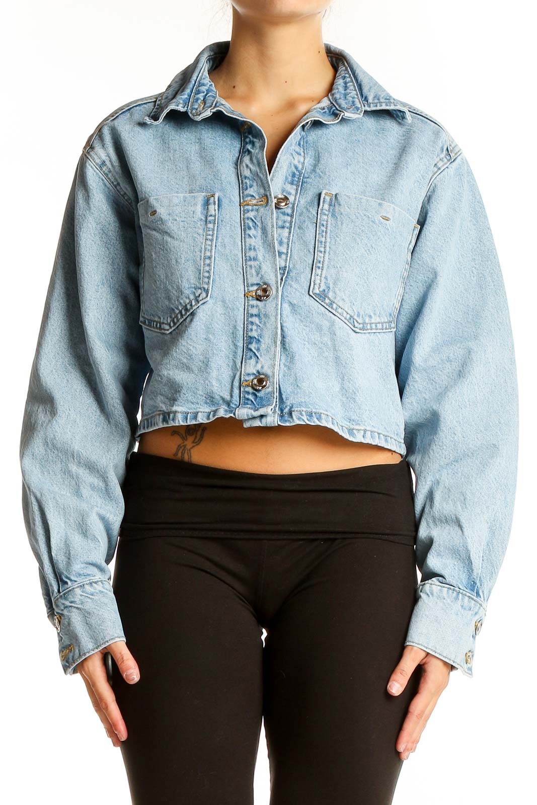 Blue Cropped Denim Jacket Front