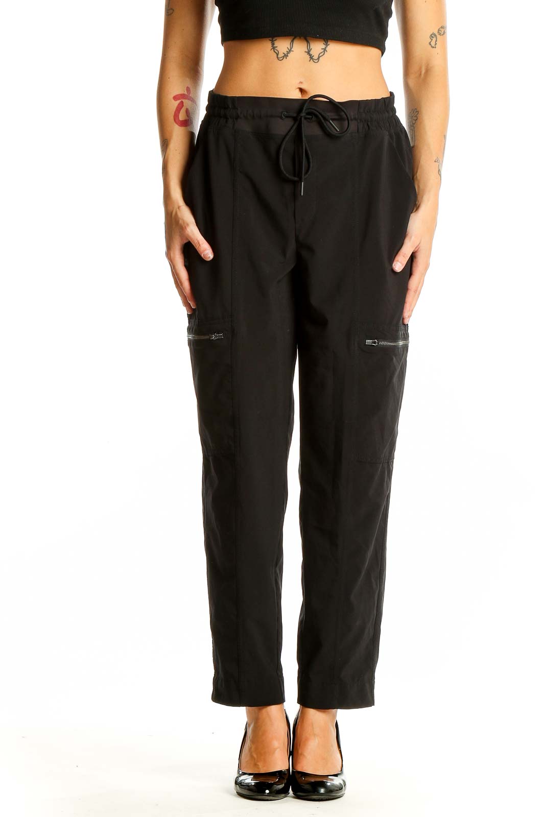 Black Drawstring Athletic Pants Front
