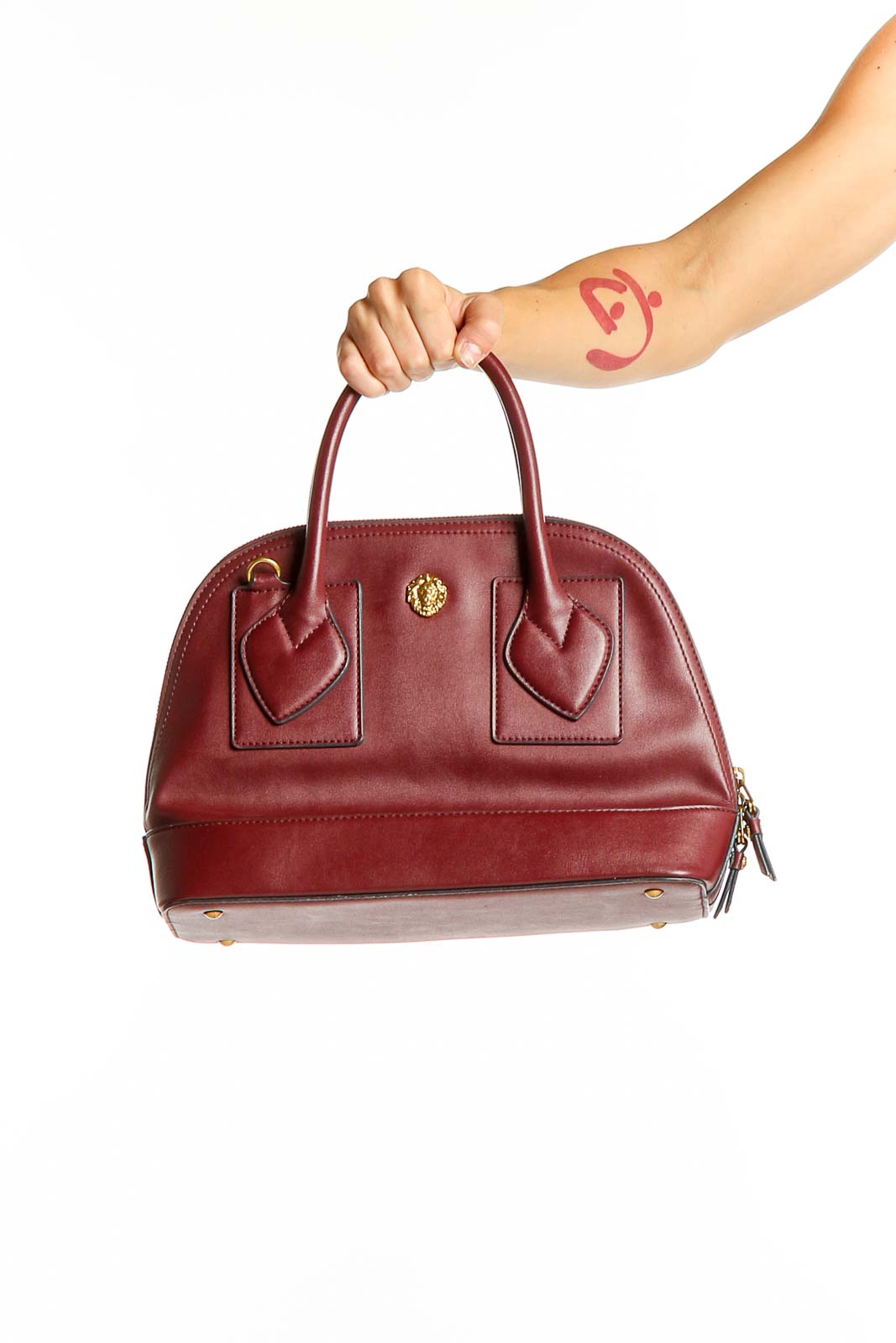 Burgundy Leather Dome Satchel Front