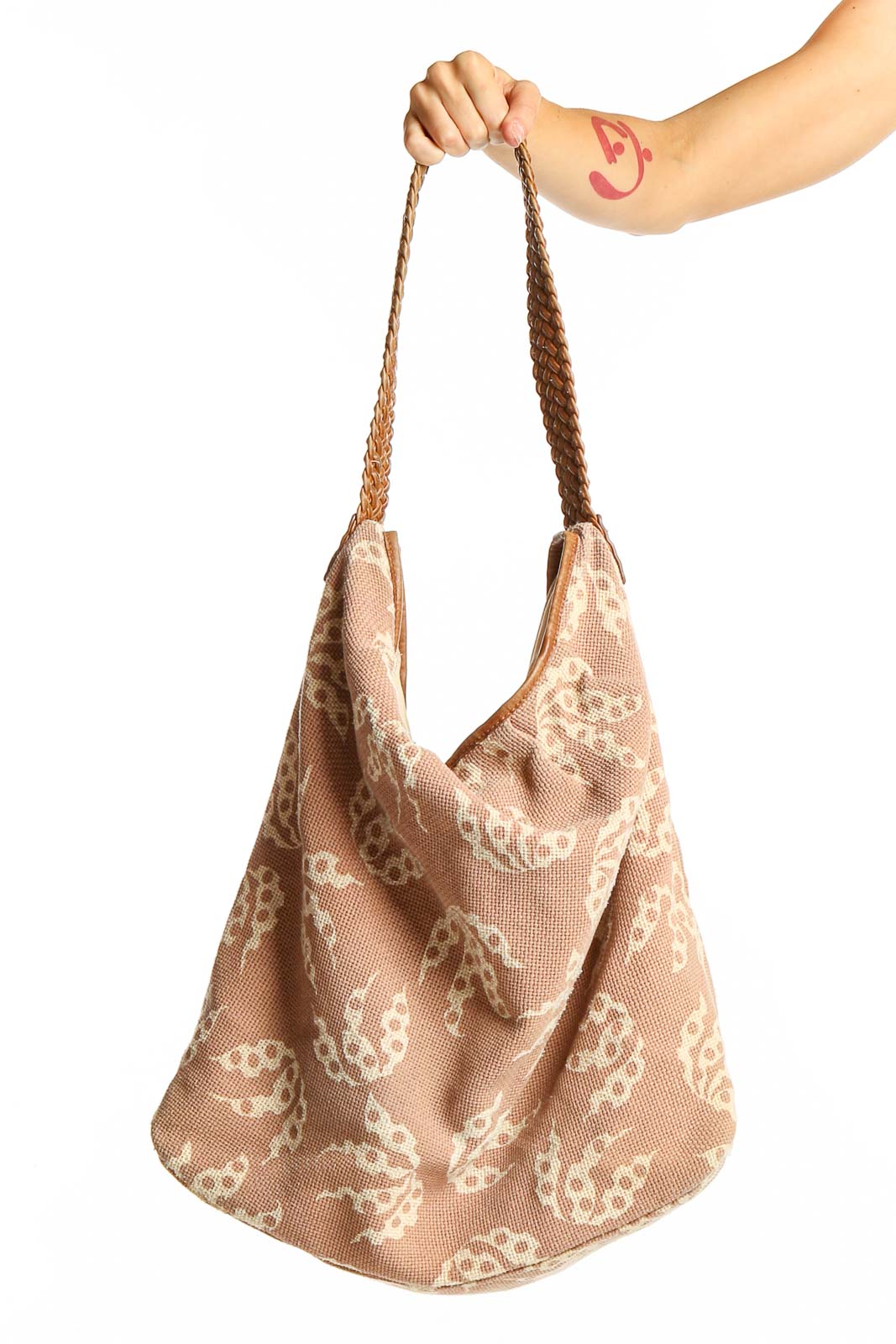 Beige Butterfly Print Hobo Bag Front