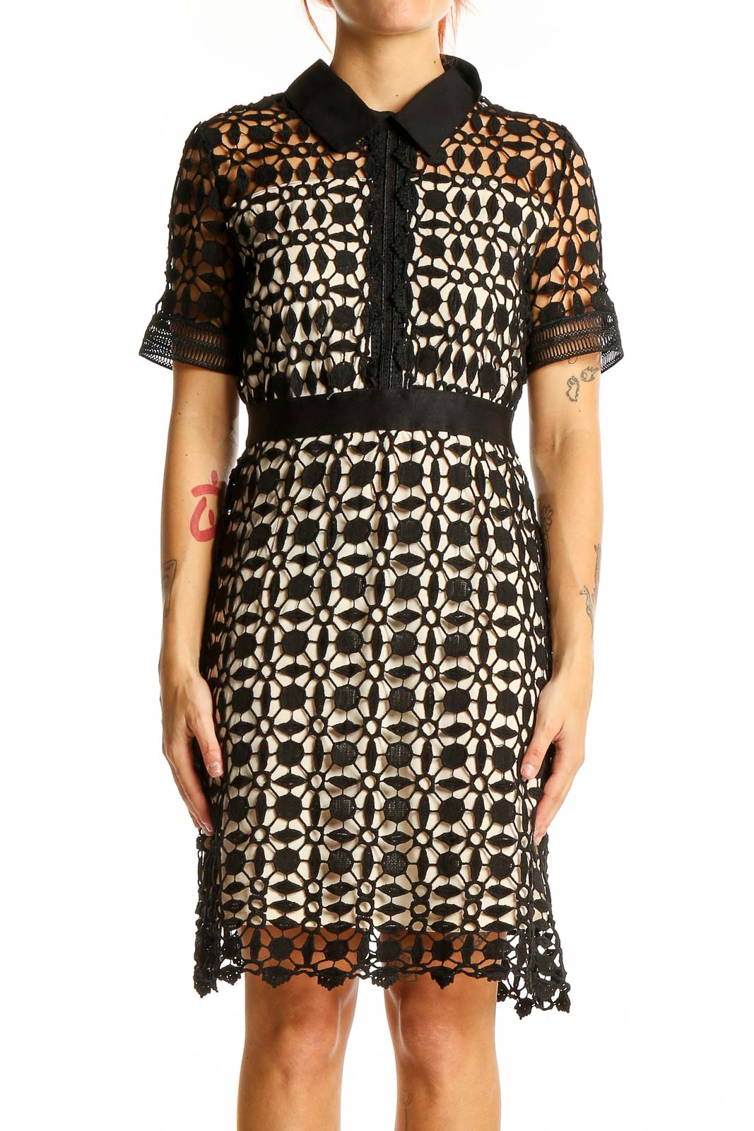 Black Floral Lace Cocktail Dress Front