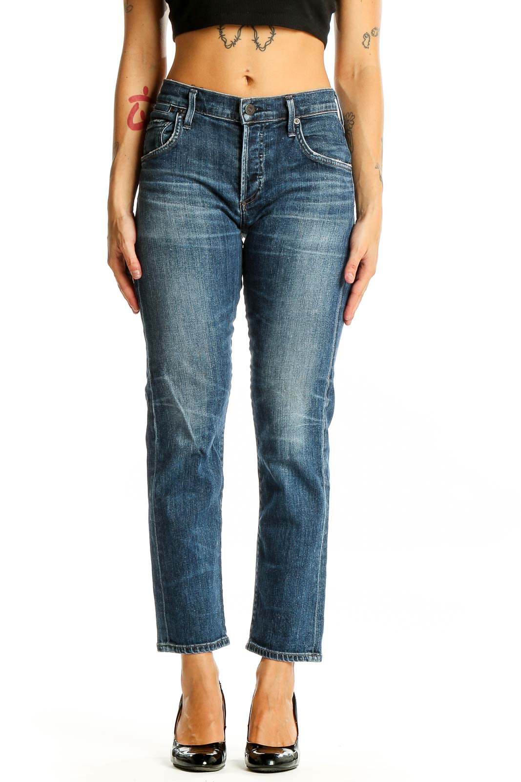Blue Straight Leg Denim Jeans Front