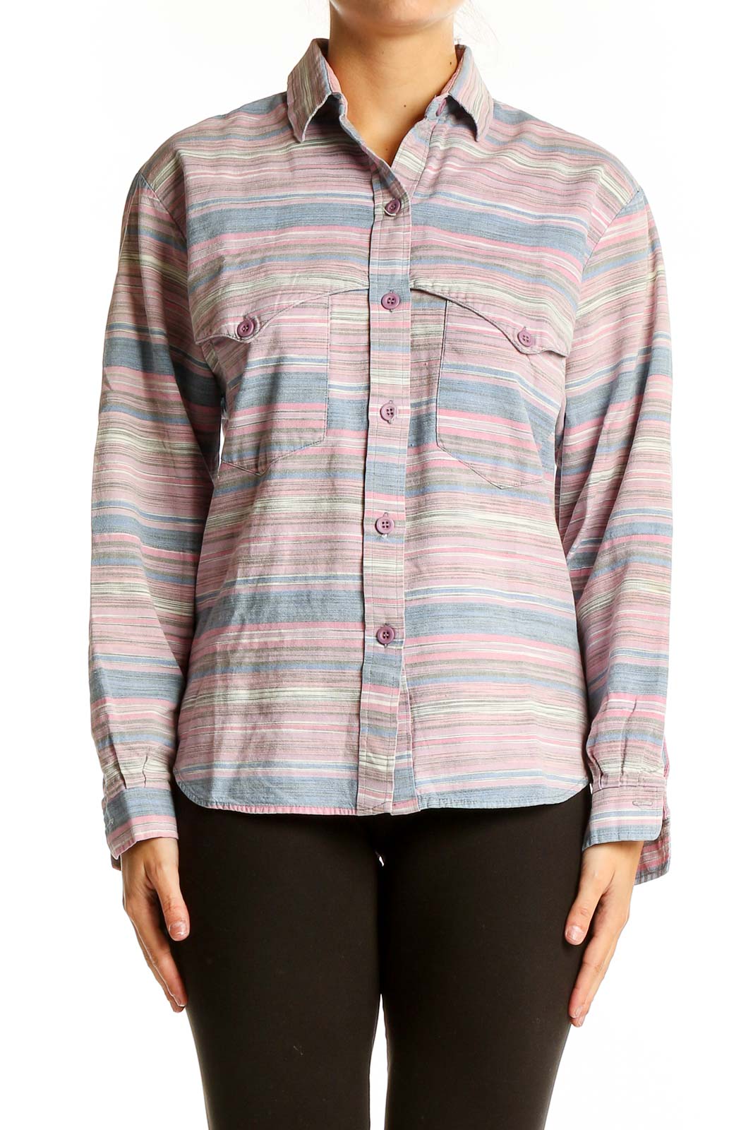Pink Striped Button-Up Shirt Front