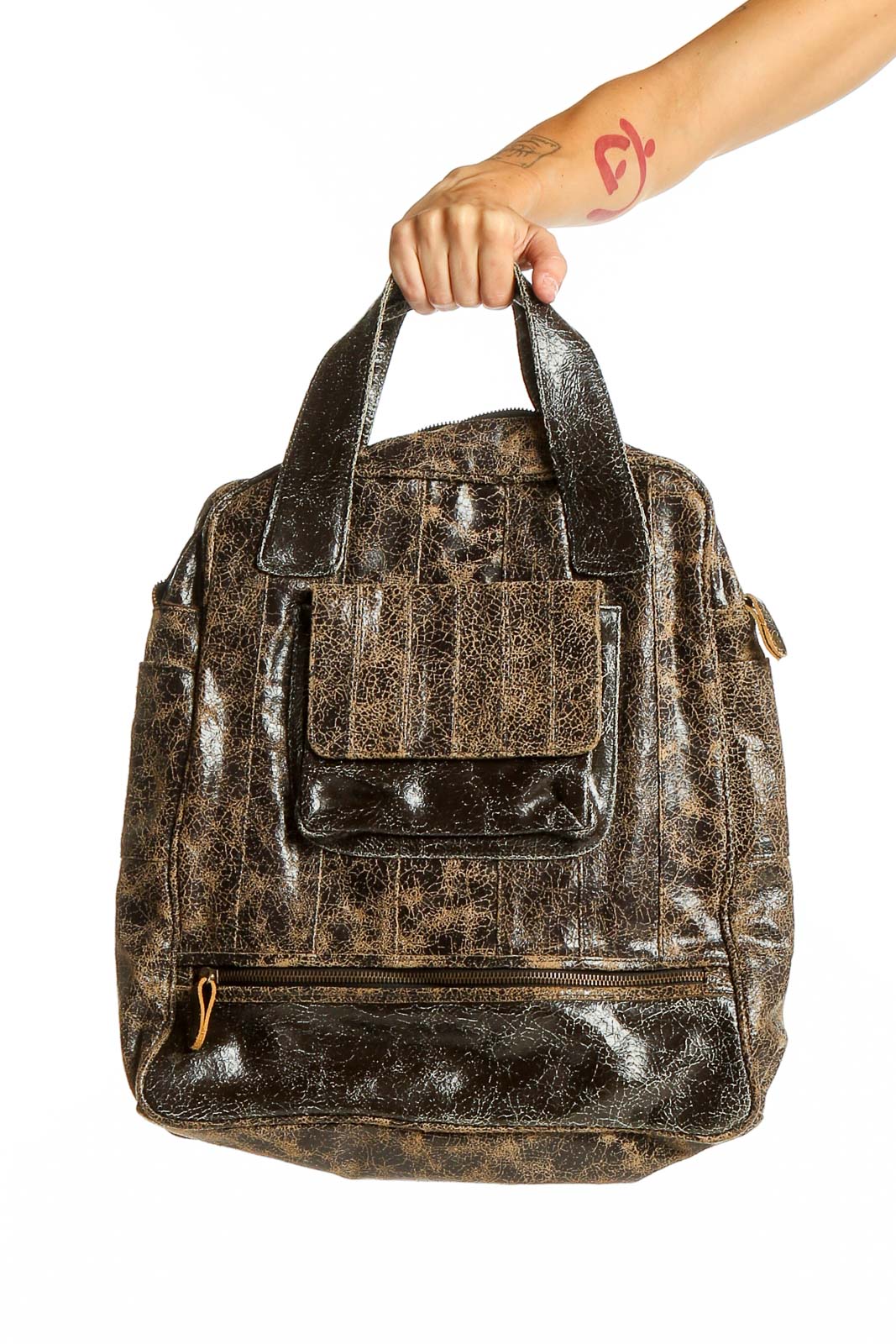 Brown Distressed Leather Satchel Front