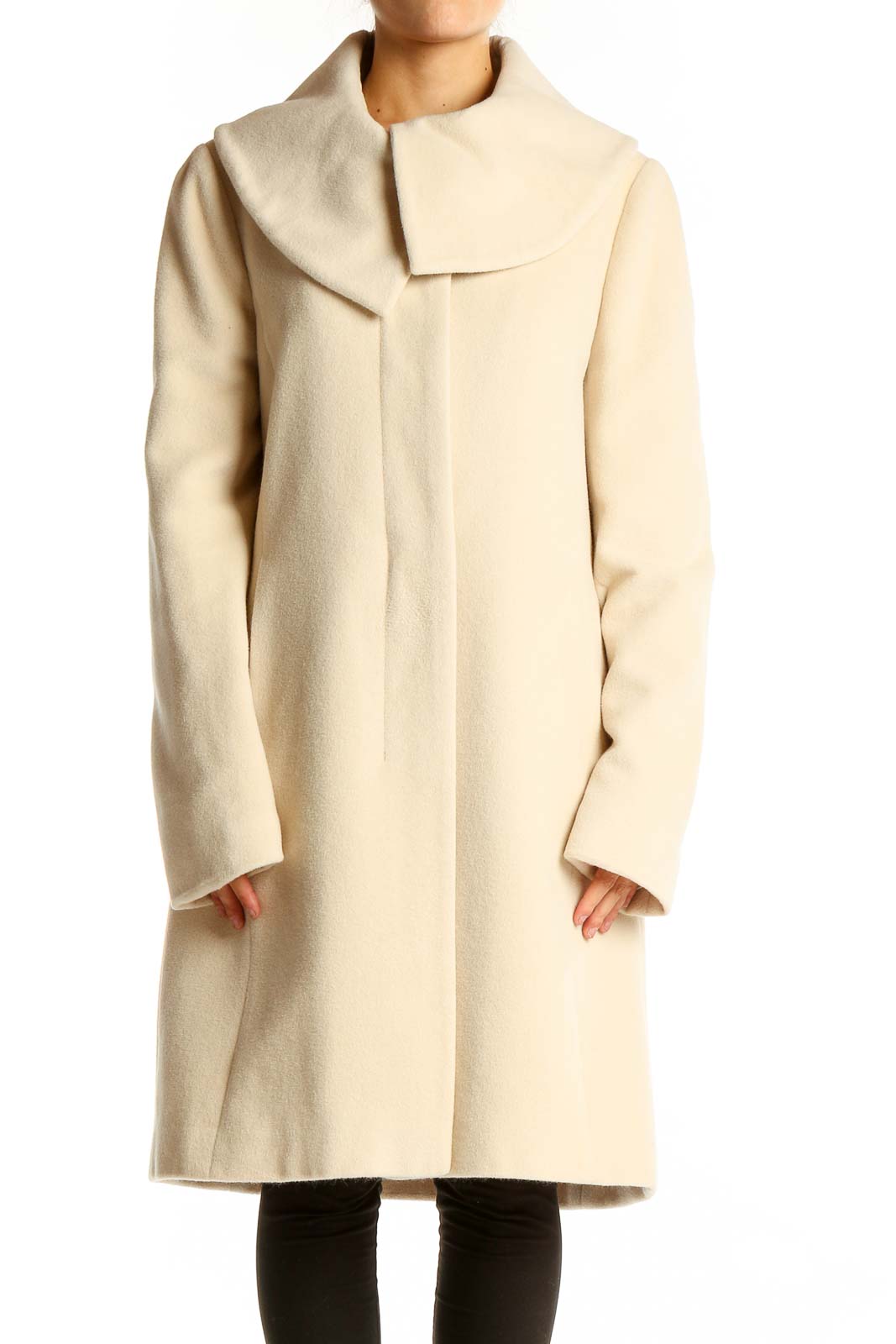 Cream Elegant Wrap Coat Front