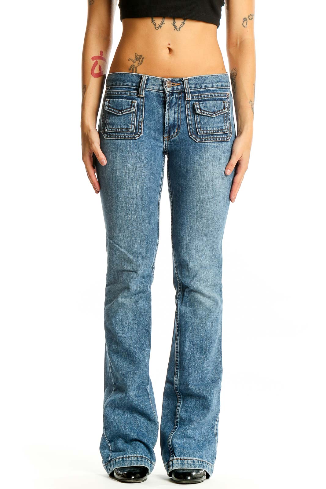 Blue Flared Denim Jeans Front