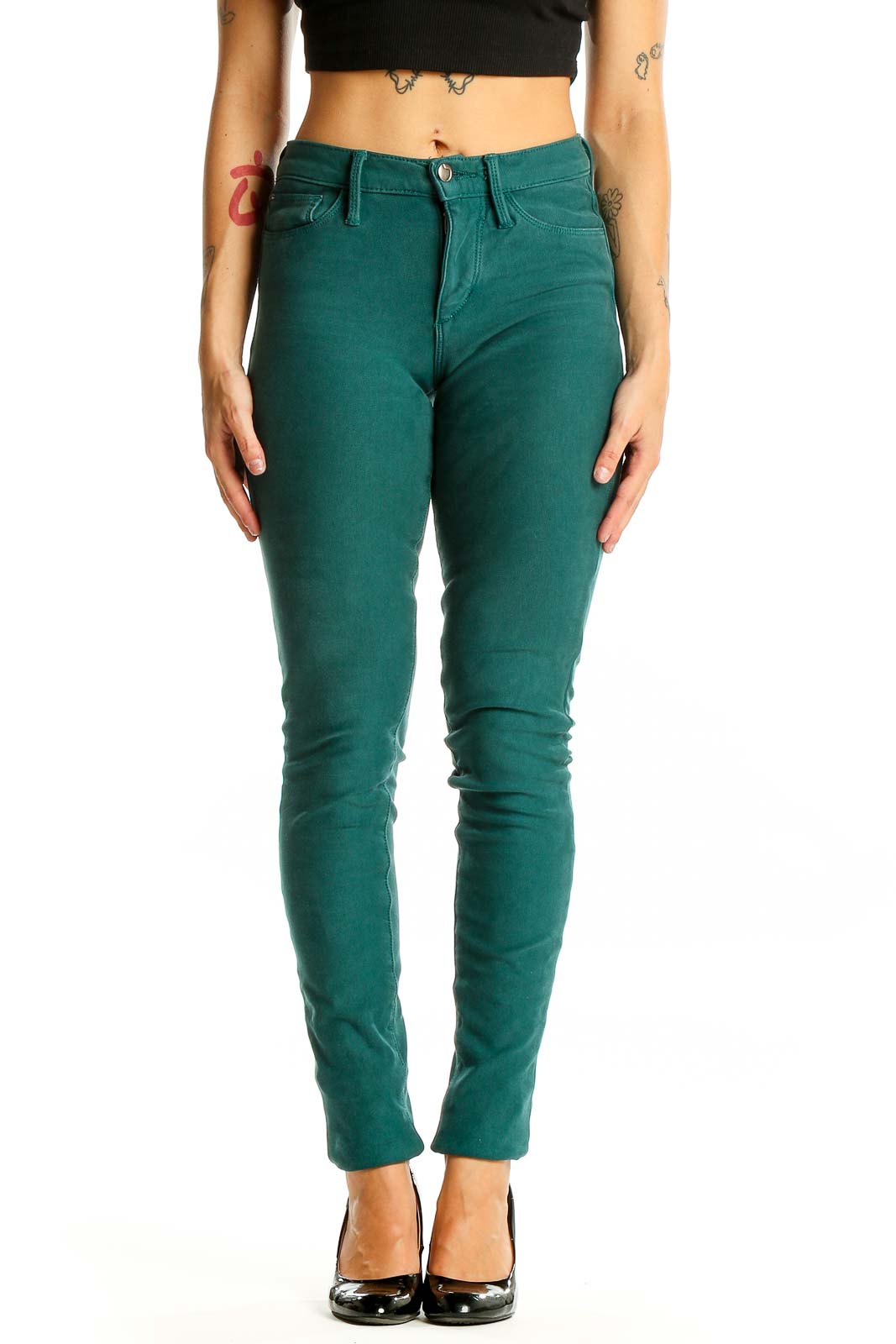 Green Skinny Denim Jeans Front