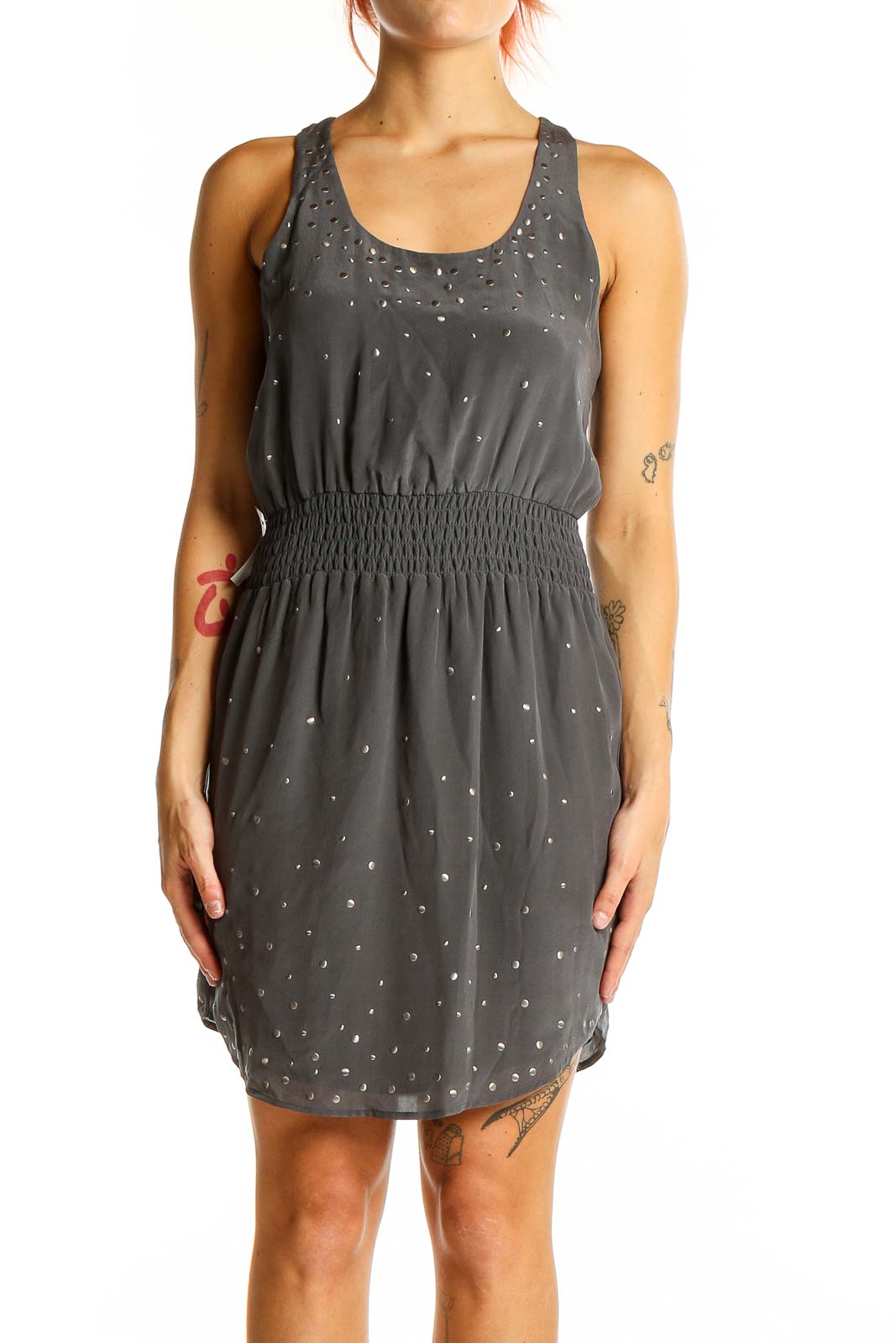 Gray Starry Night Sleeveless Mini Dress Front