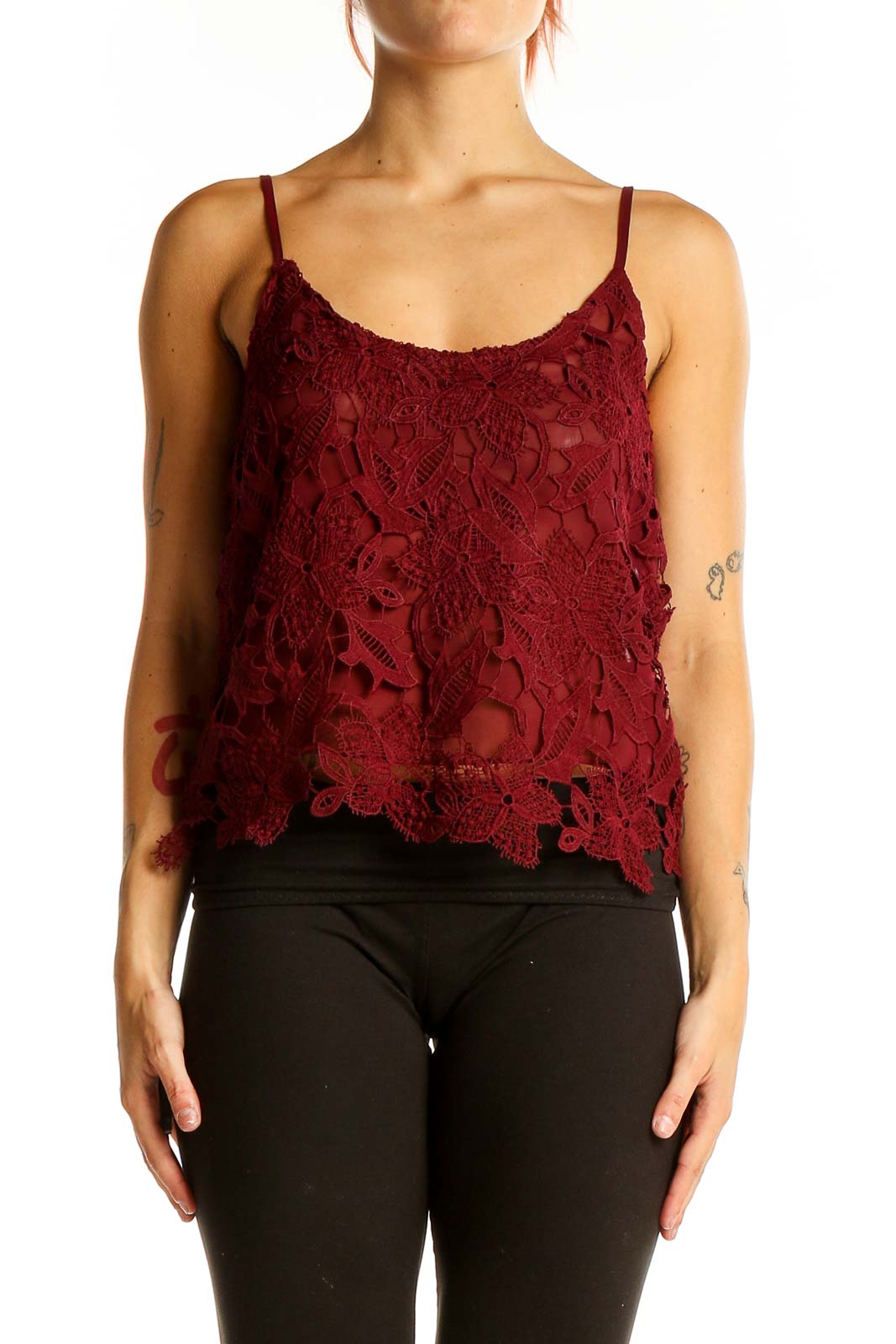 Burgundy Lace Camisole Top Front