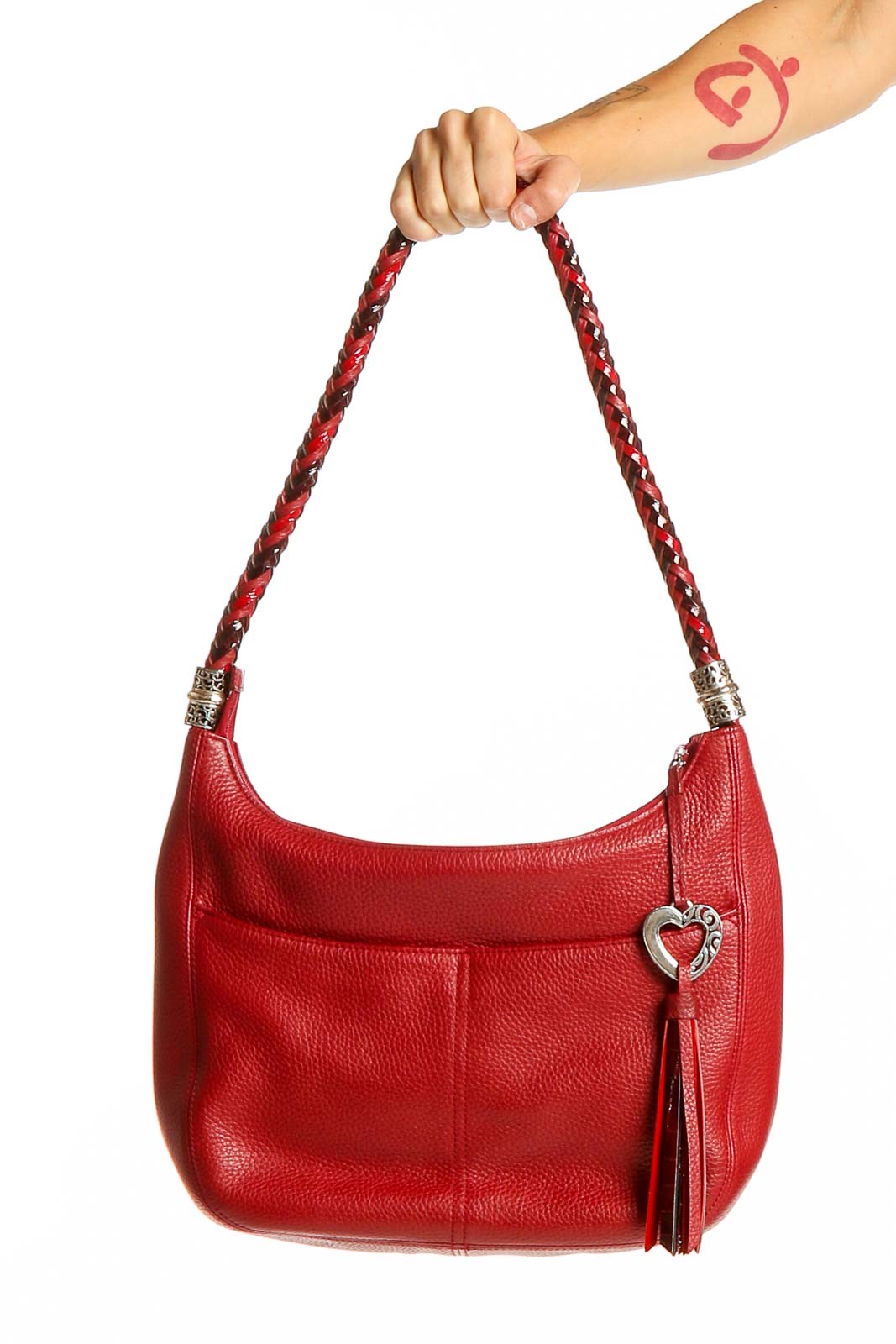 Red Leather Hobo Shoulder Bag Front