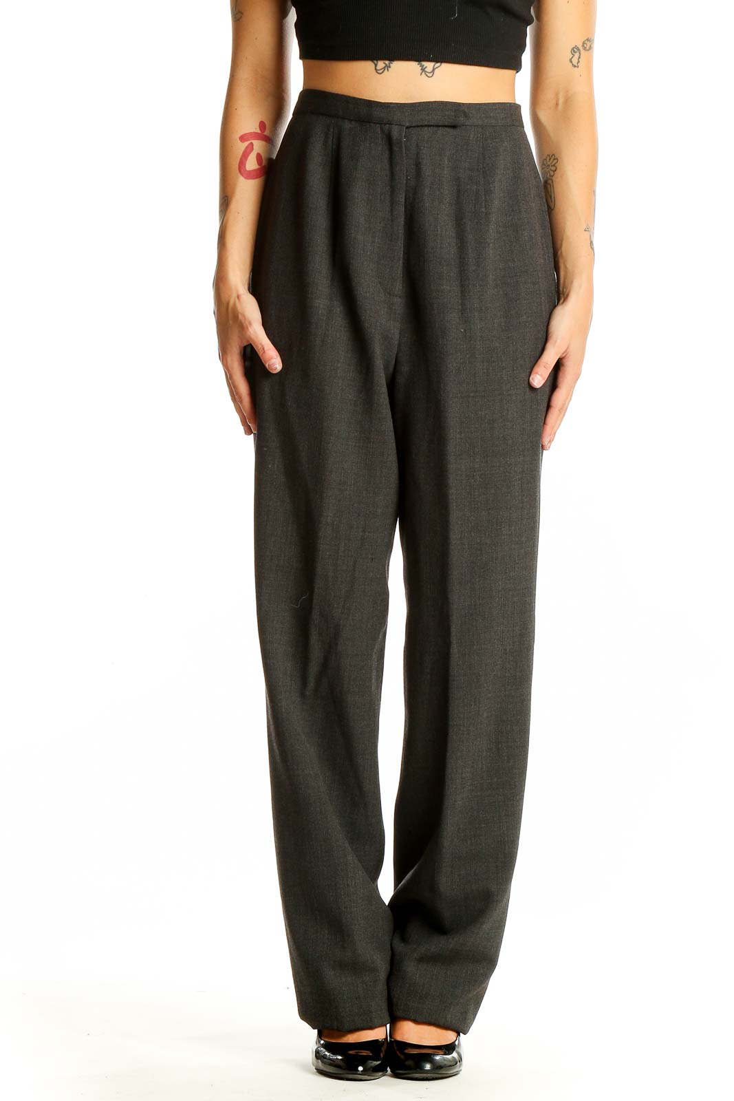 Charcoal Gray Wool Blend Dress Pants Front