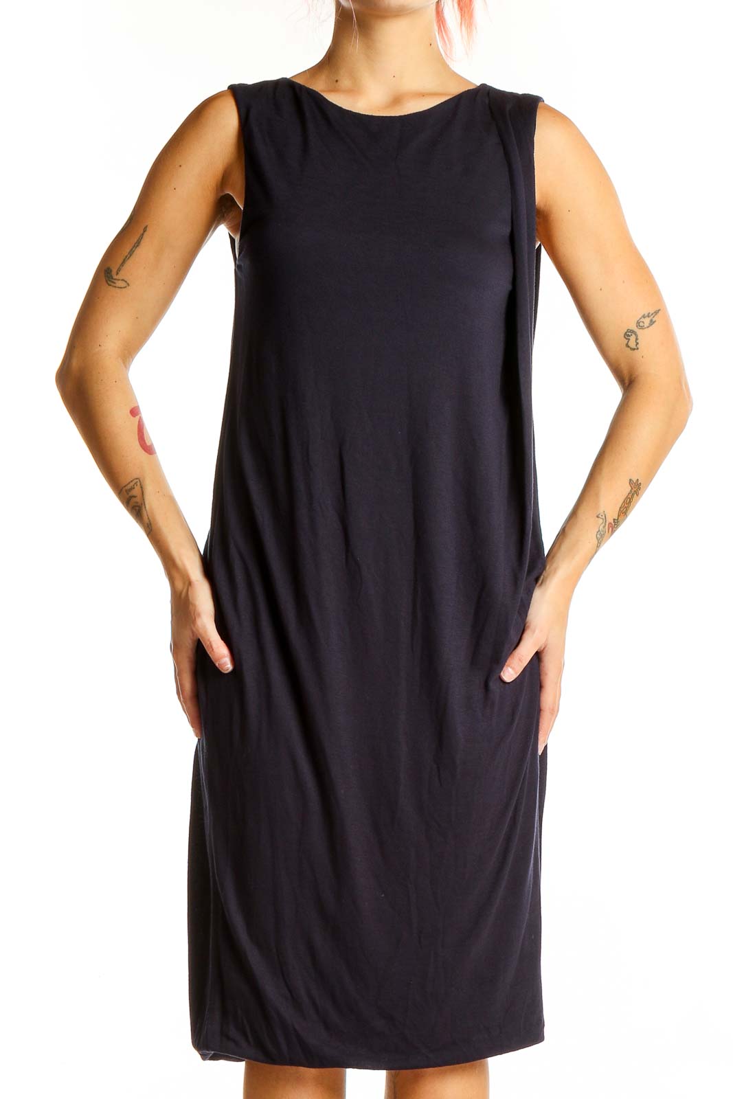 Navy Blue Sleeveless Day Dress Front