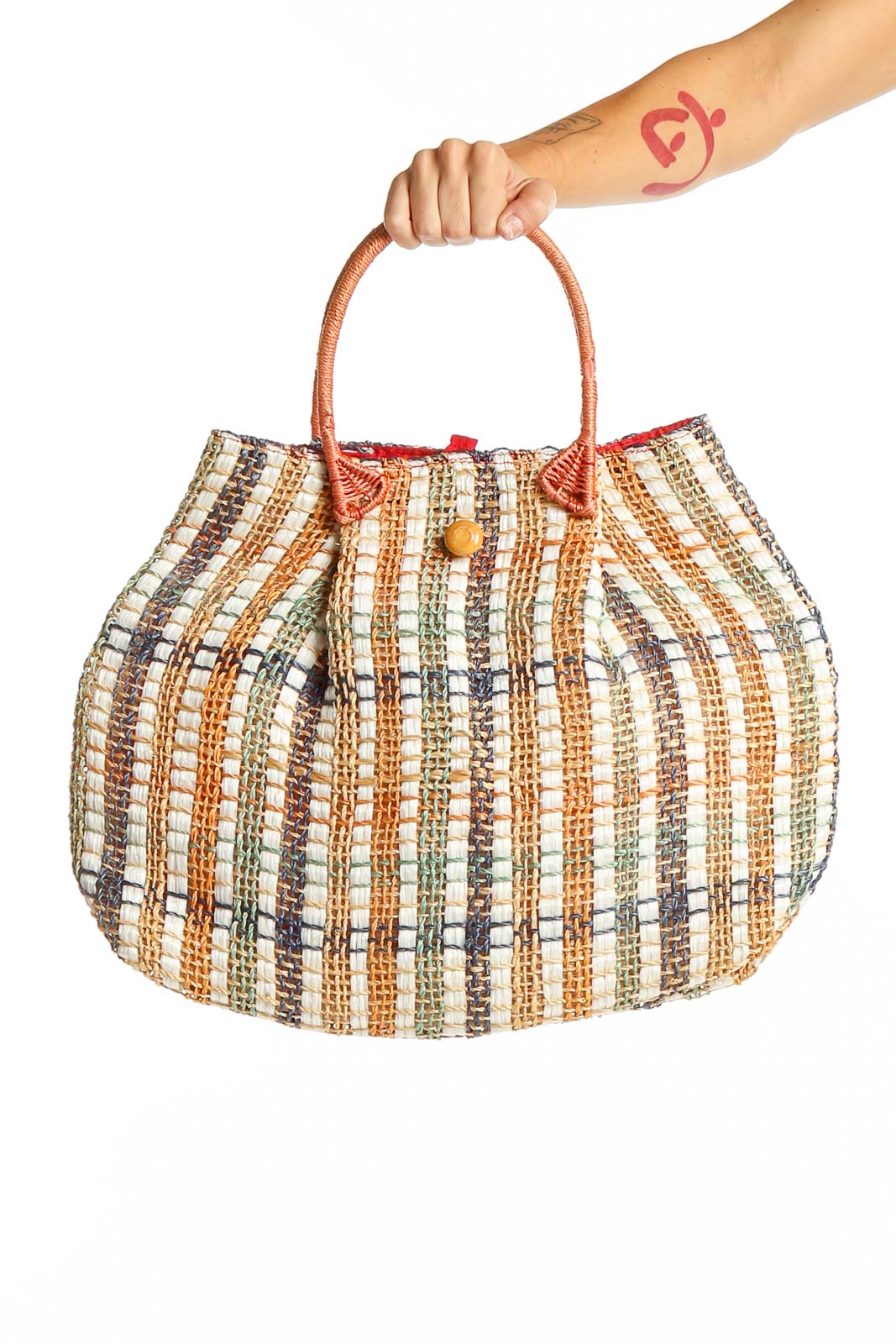 Multicolor Woven Straw Beach Tote Front