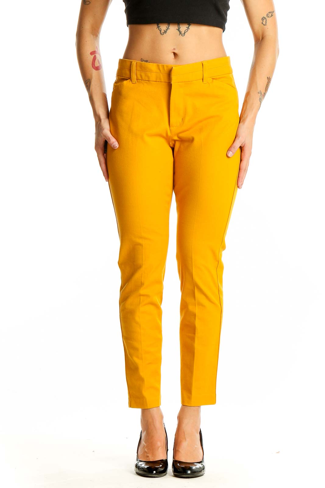 Yellow Cotton-Blend Slim-Fit Trousers Front