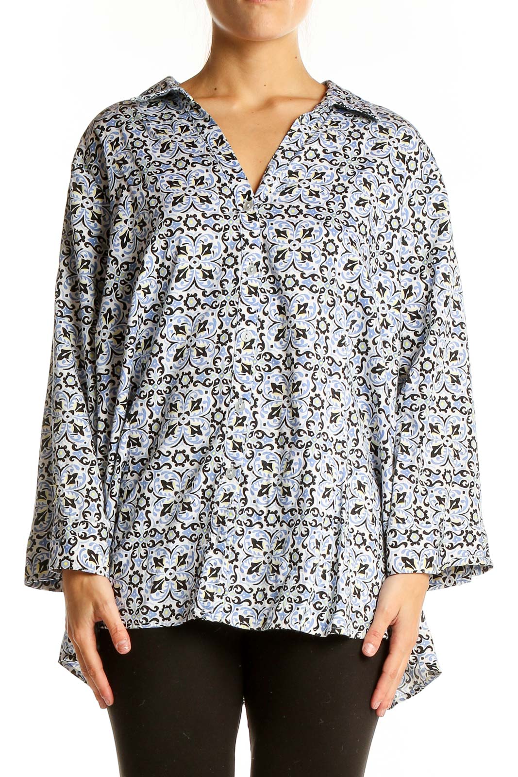 Blue Floral Print Tunic Top Front