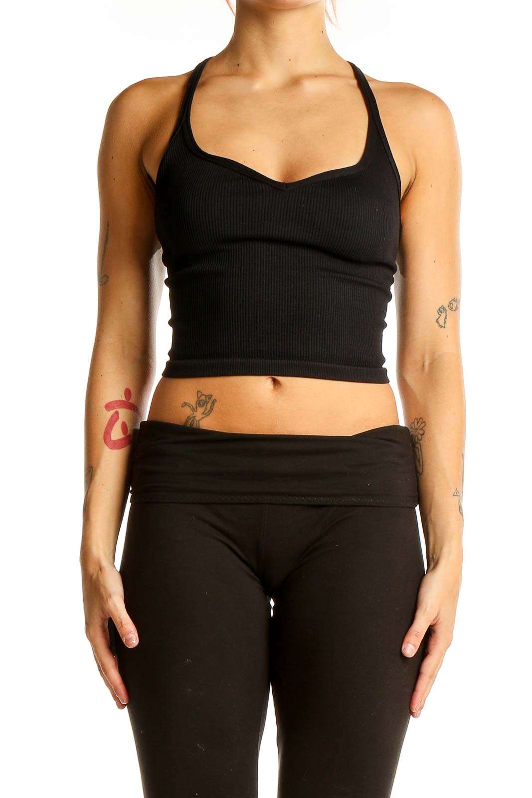 Black Ribbed Racerback Crop Top Front