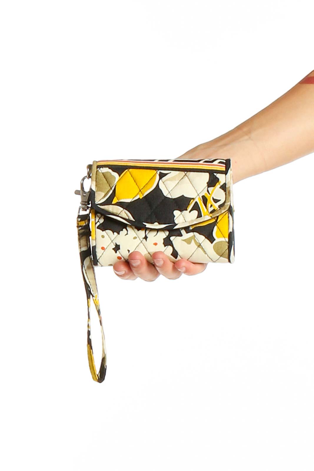 Yellow Floral Print Quilted Clutch Front