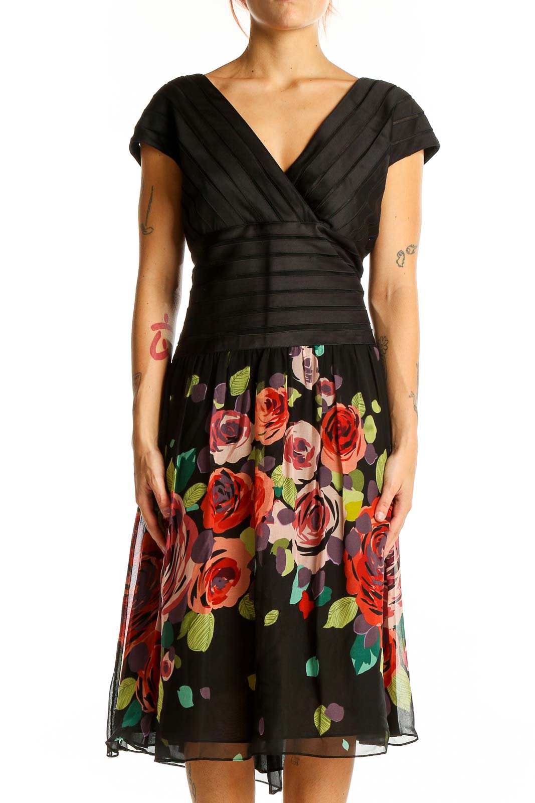 Black Special Occasion Floral Dress Front