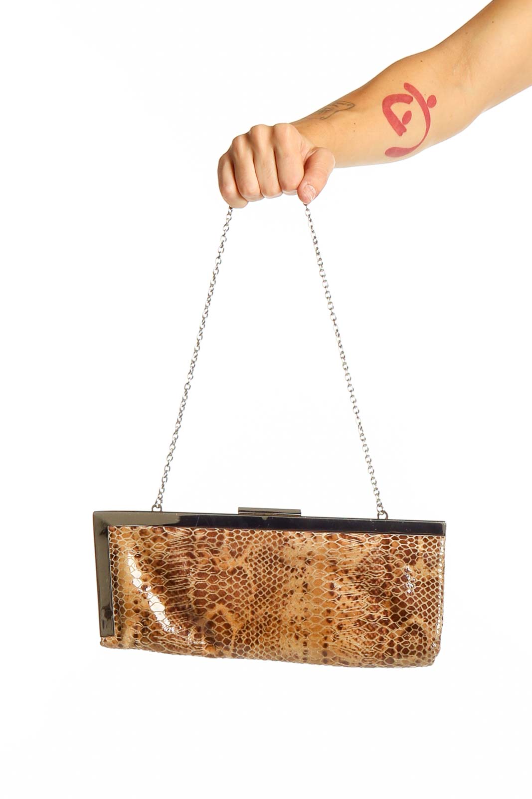 Brown Snakeskin Print Clutch Front
