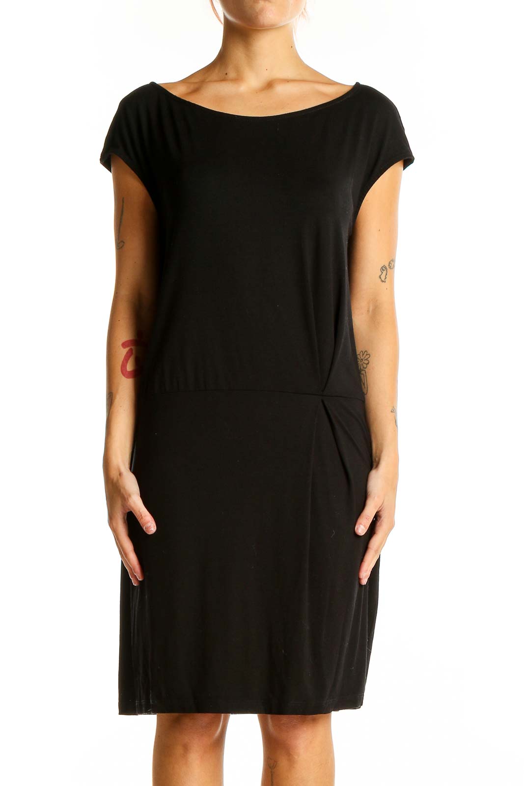 Black Versatile Cap-Sleeve Dress Front