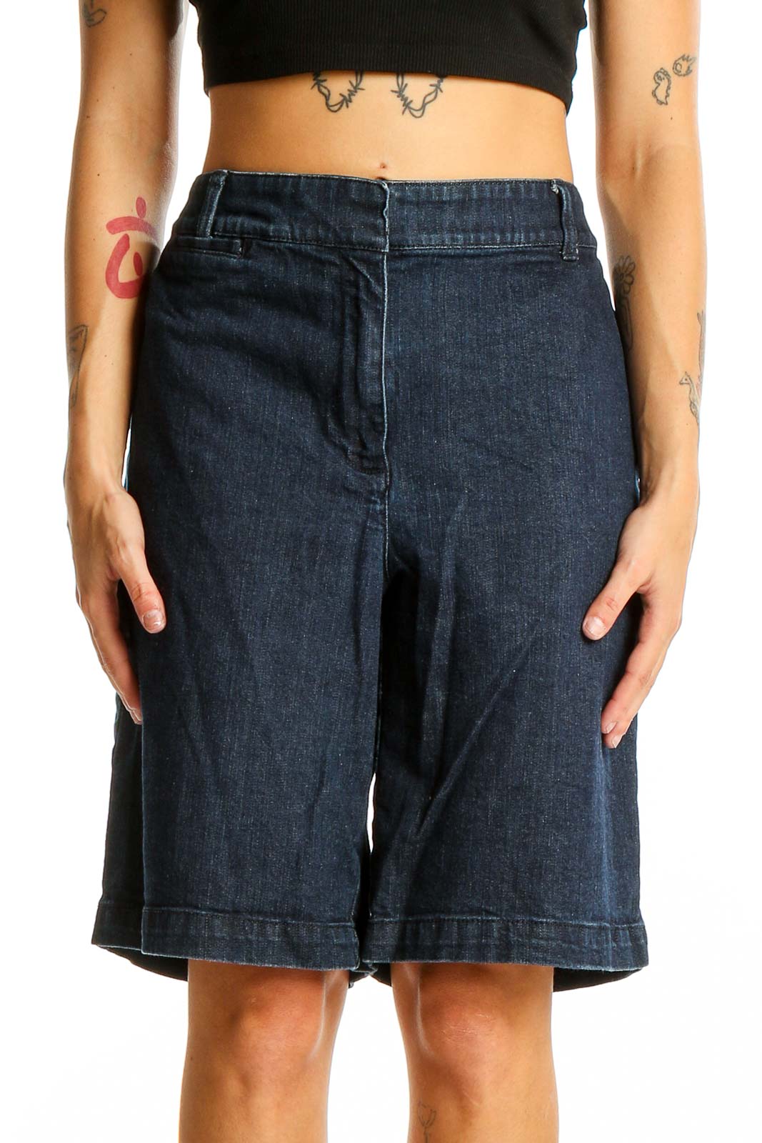Dark Blue Denim Bermuda Shorts Front