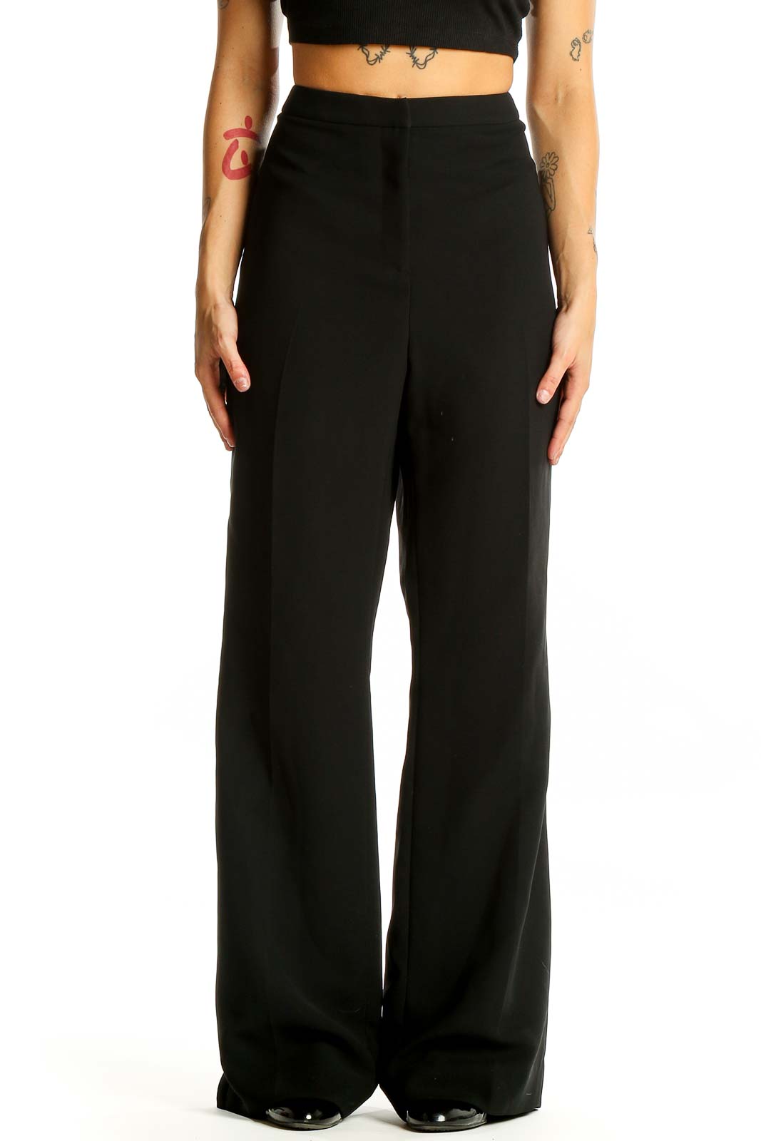 Black Wide-Leg Dress Pants Front