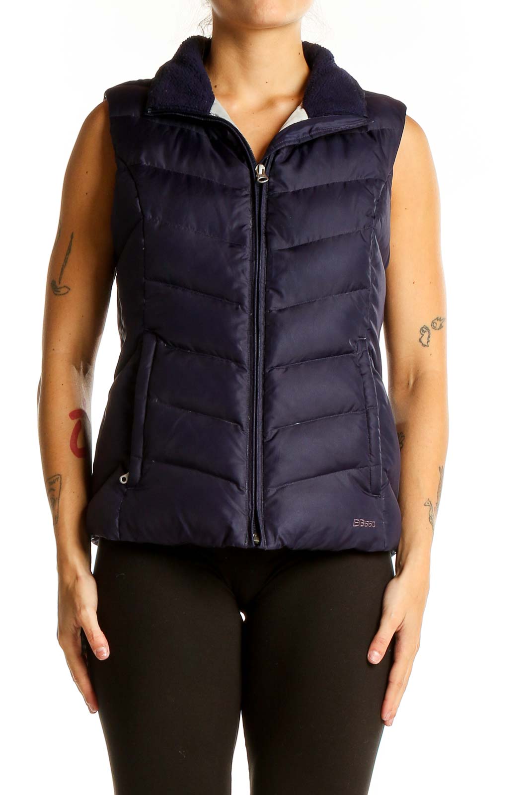 Navy Quilted Down Puffer Vest Front