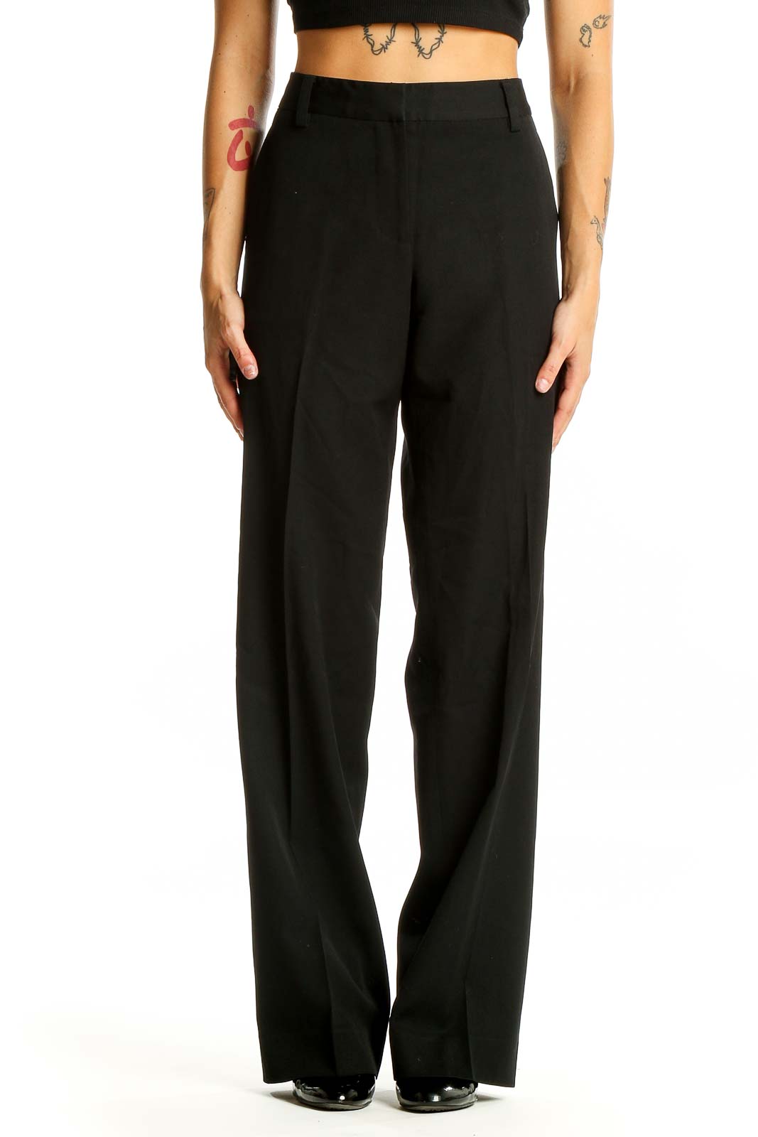 Black Wool Wide-Leg Trousers Front