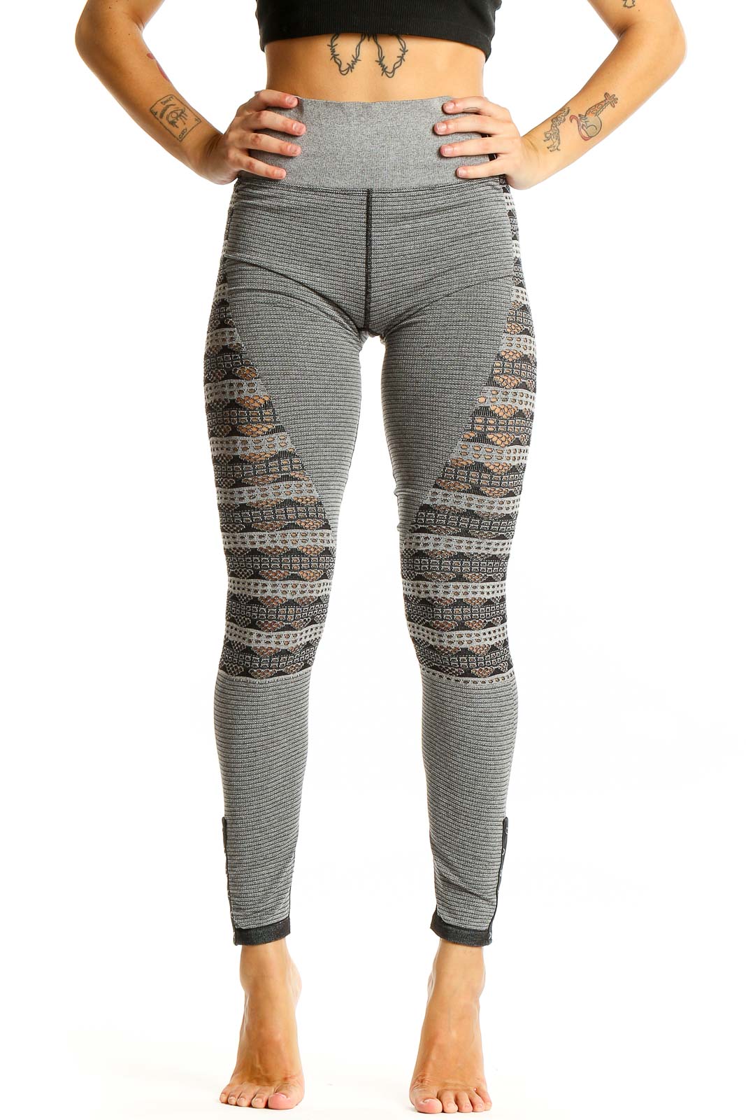 Gray Patterned High-Waist Activewear Leggings Front