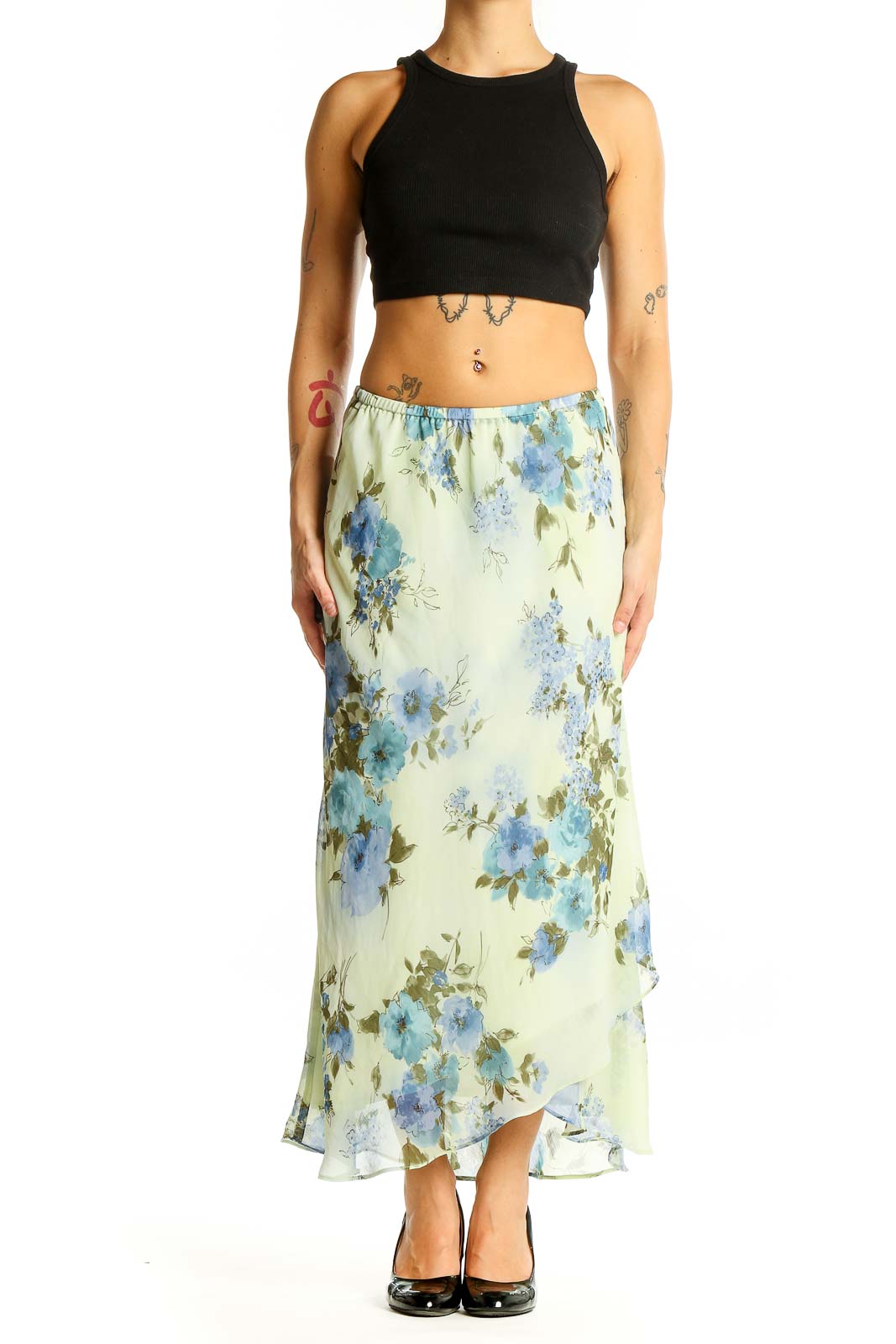 Mint Floral Maxi Skirt Front