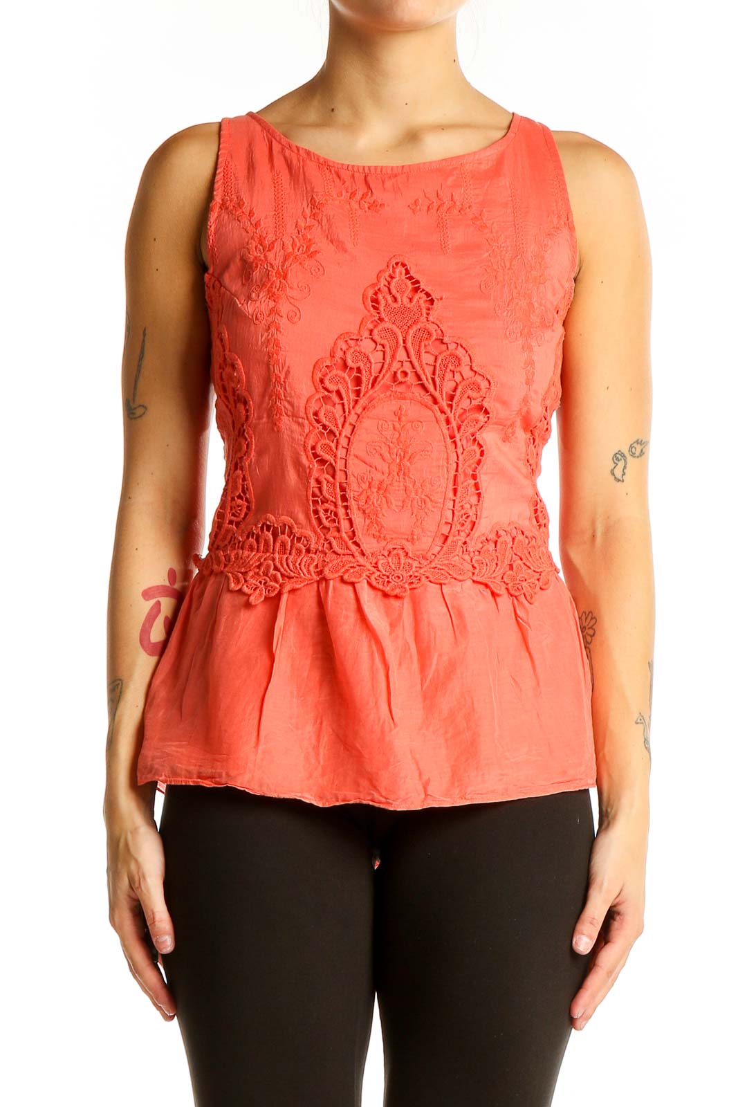 Red Silk Embroidery Top Front
