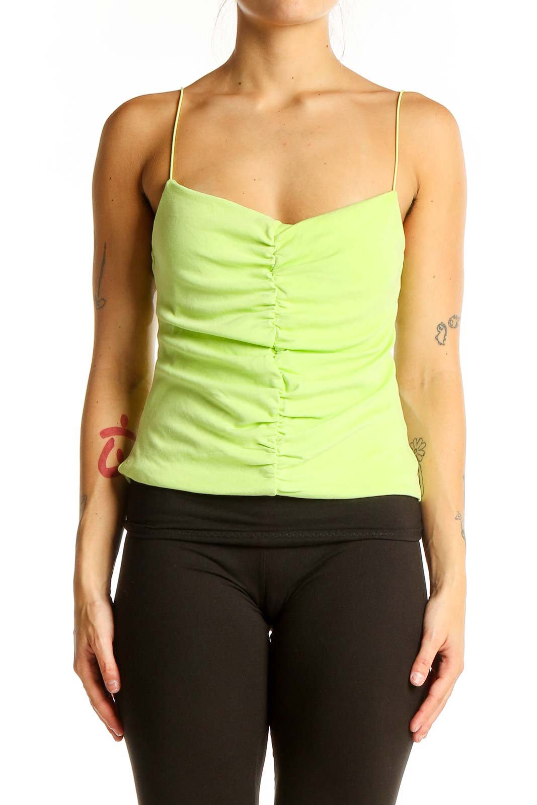 Neon Green Ruched Camisole Top Front