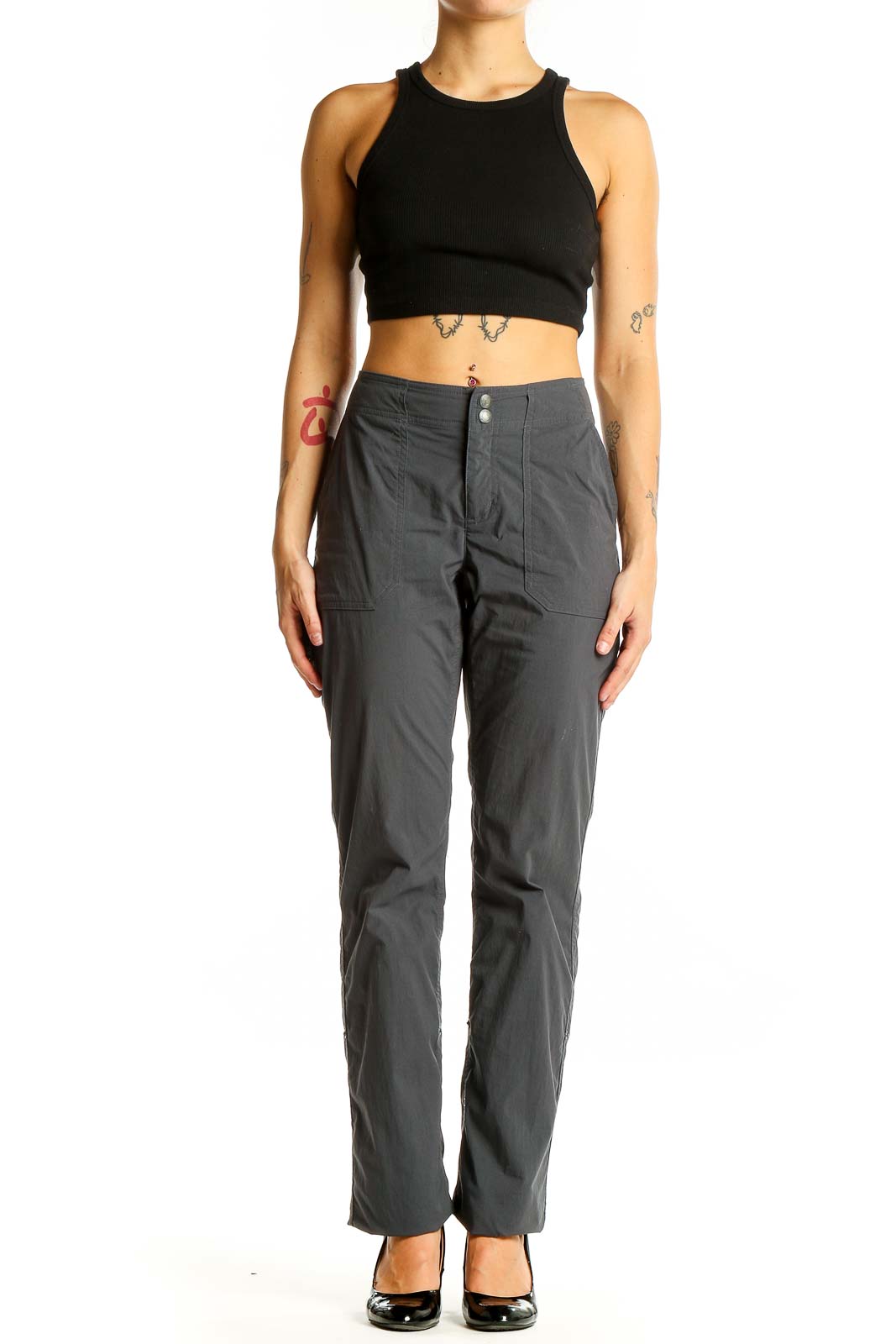 Gray Nylon Spandex Activewear Pants Front