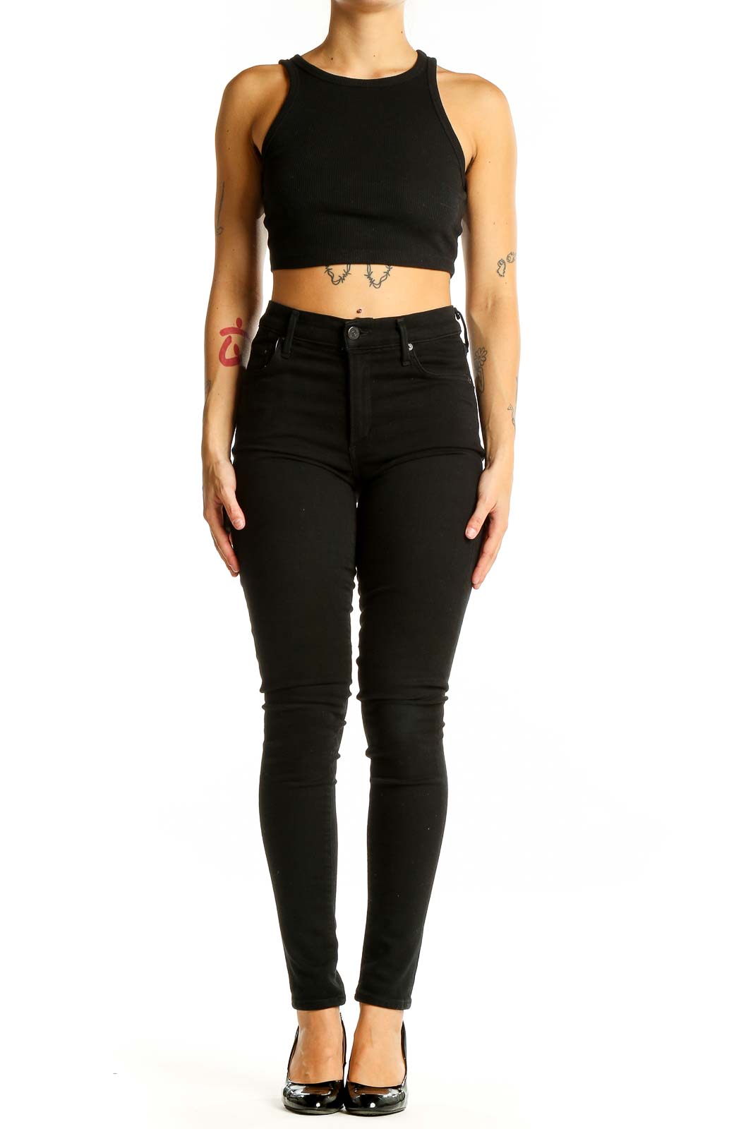 Black High-Waisted Skinny Jeans Front