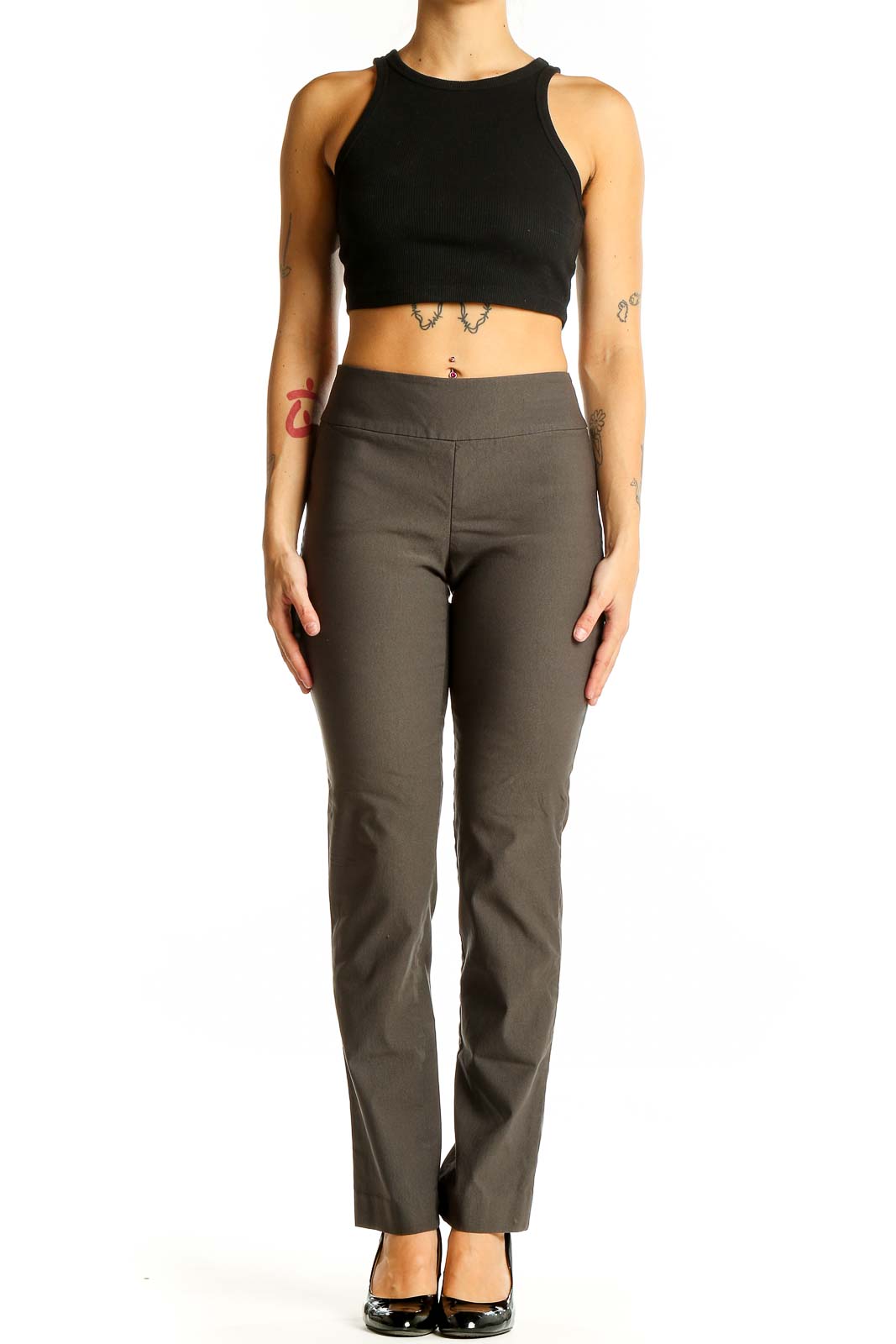 Olive Straight-Leg Stretch Pants Front