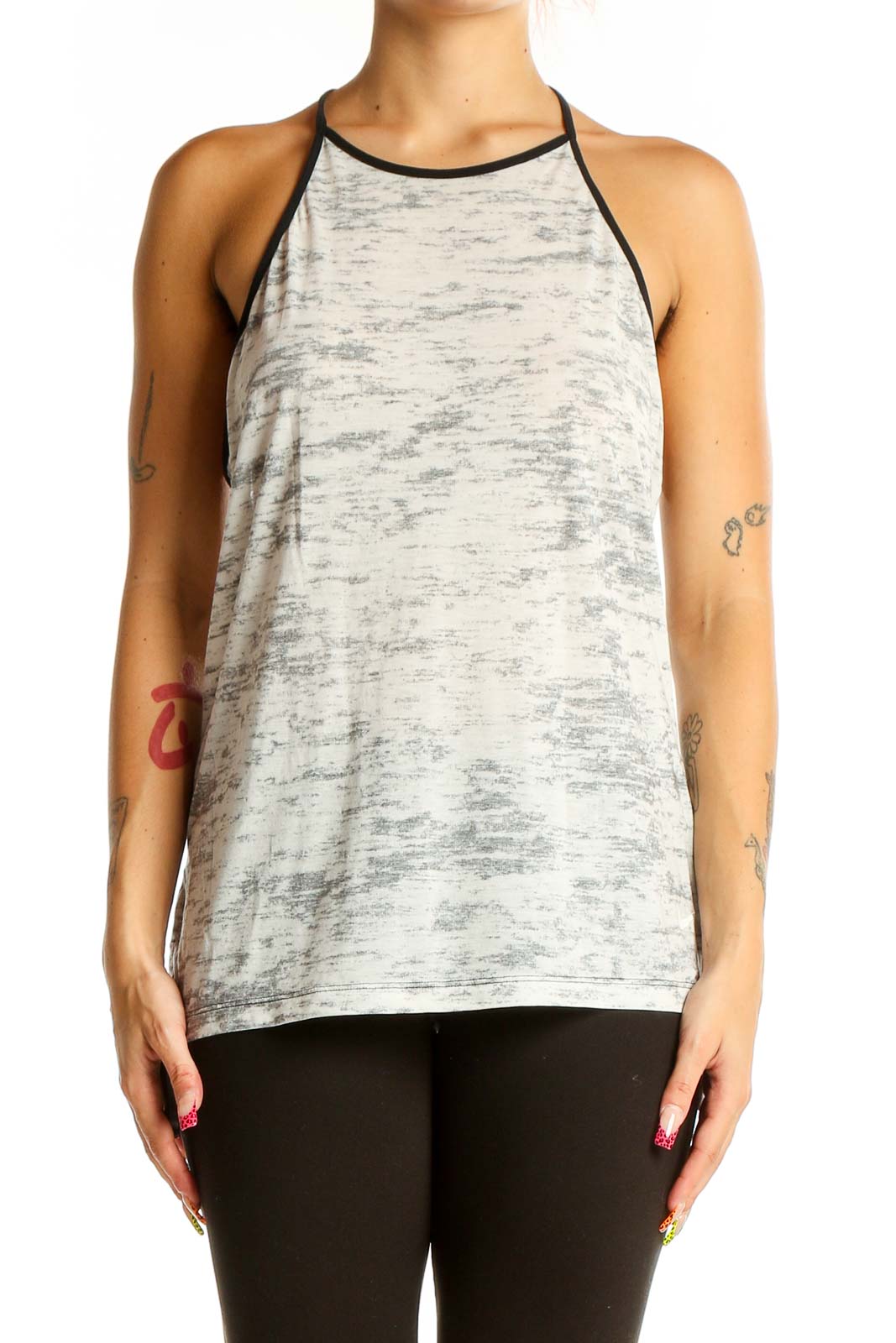 Gray Marled High-Neck Racerback Tank Top Front
