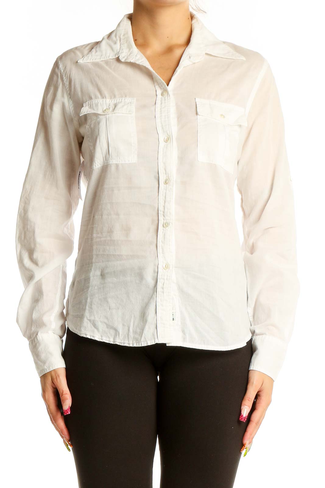 White Cotton Button-Up Shirt Front