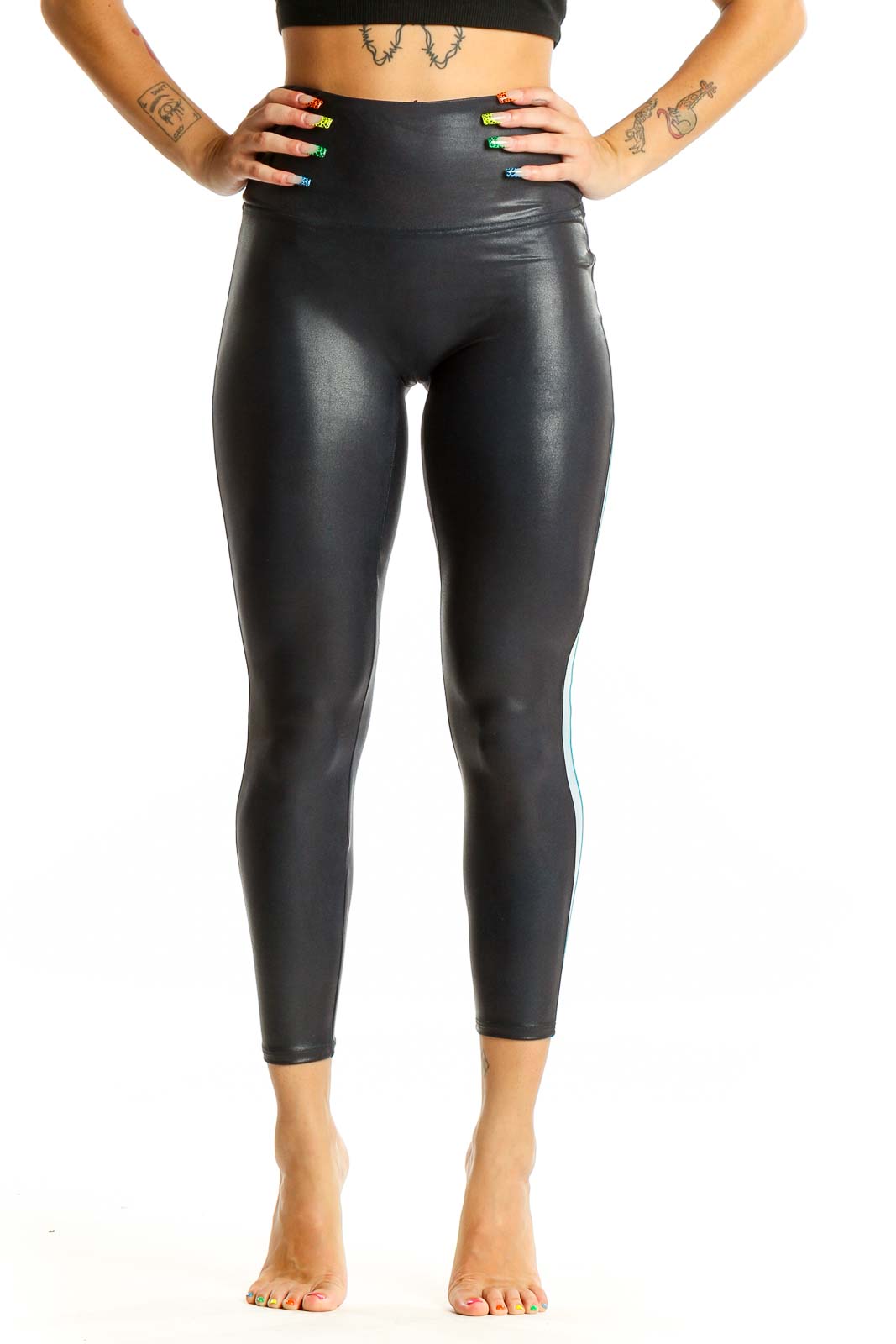 Black Blue Y2K Leggings Front