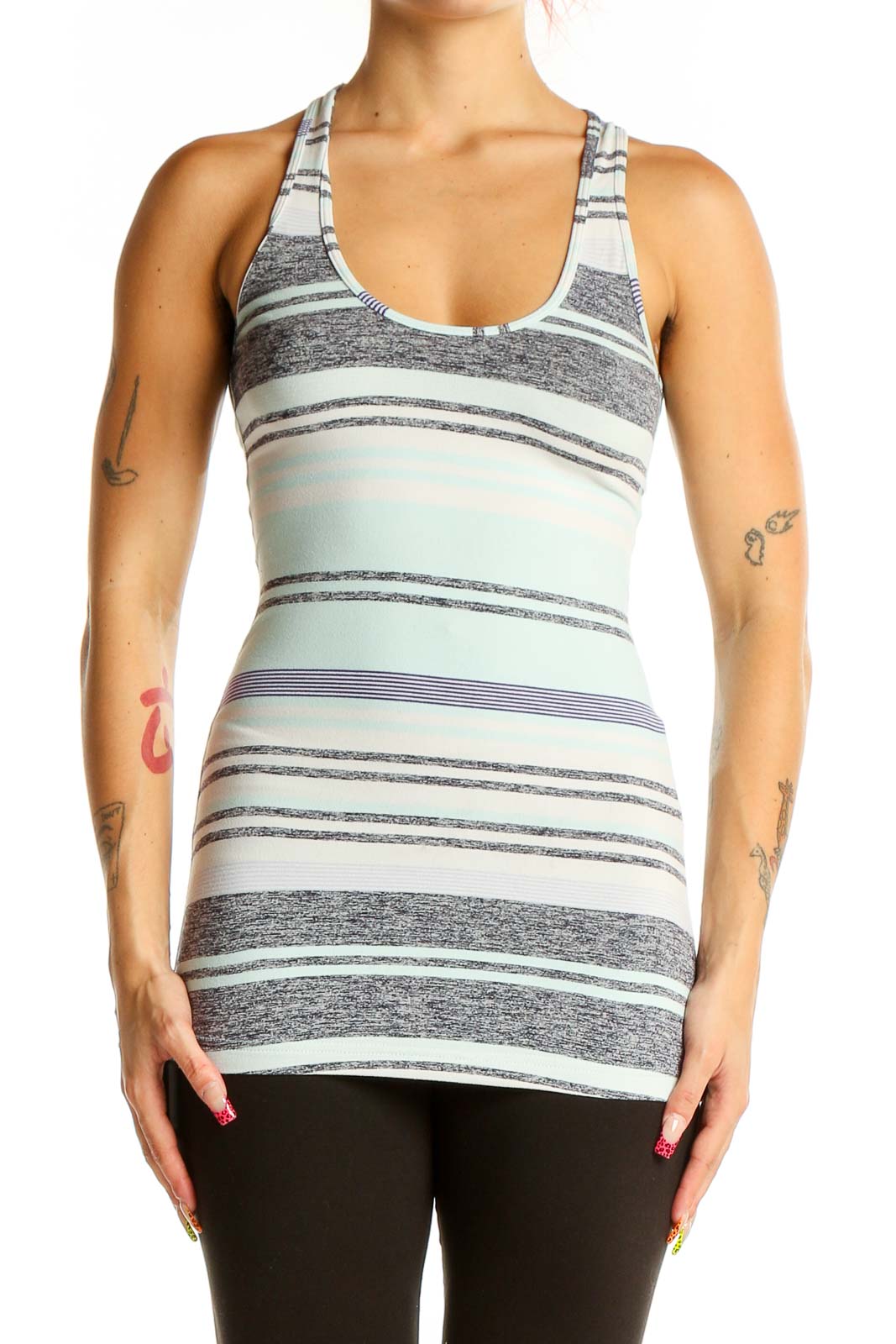 Mint Striped Racerback Tank Top Front