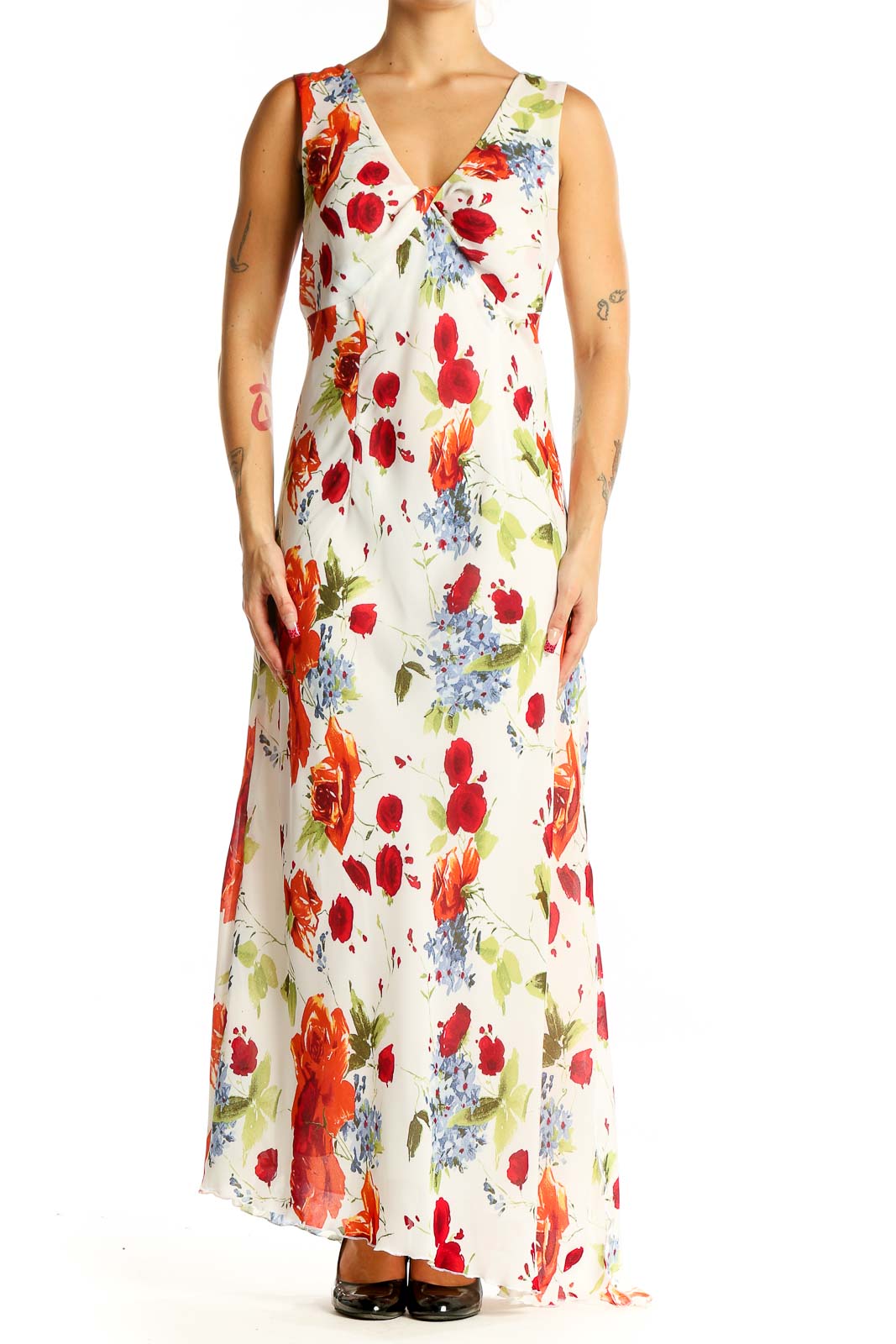 White Floral Maxi Dress Front