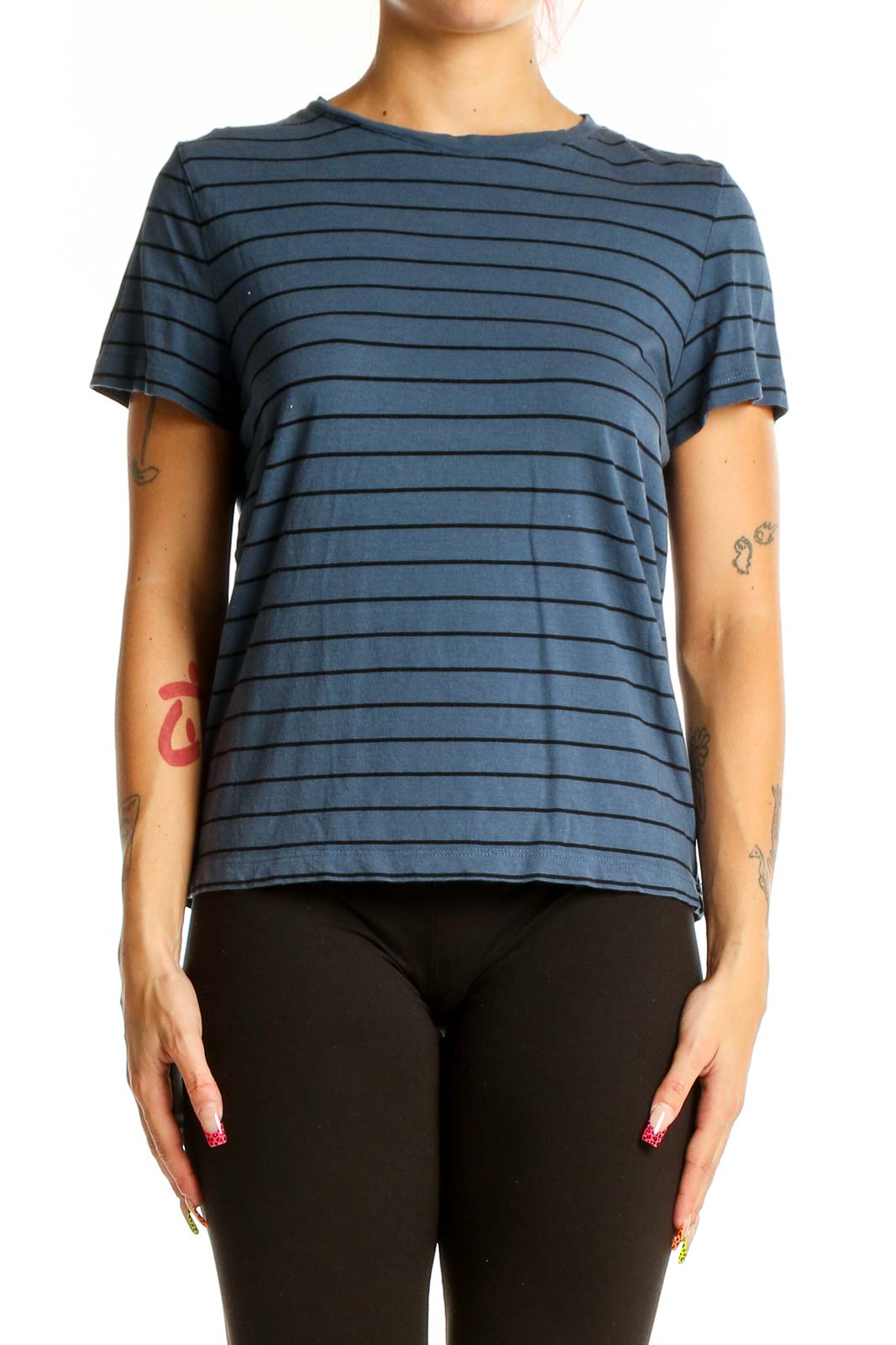 Blue Striped Cotton-Modal T-Shirt Front