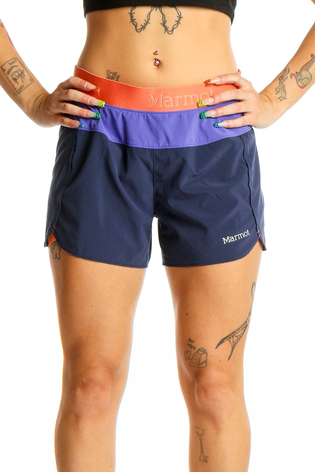 Blue Purple Orange Active Wear Shorts Front