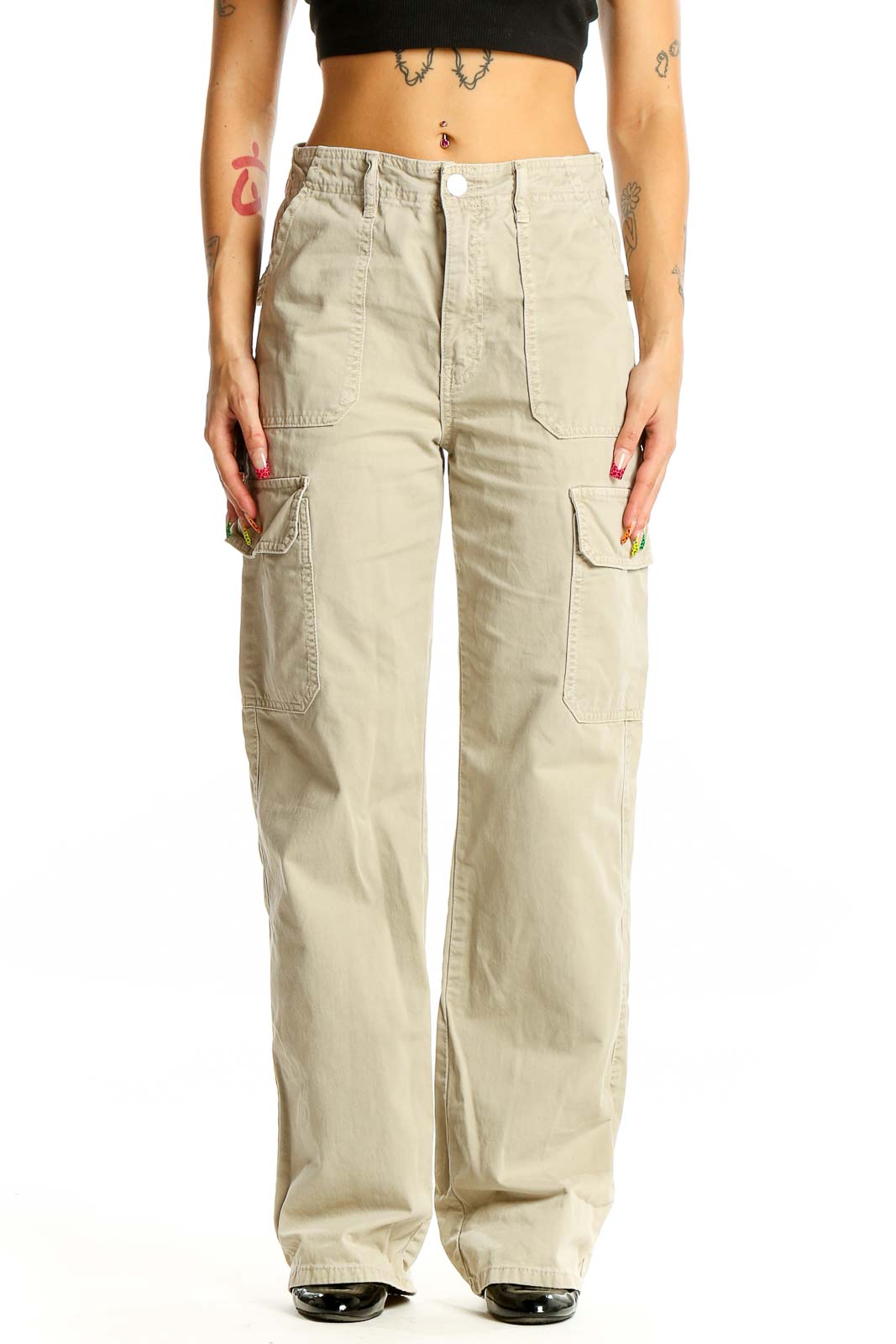 Beige Cargos Pants Front