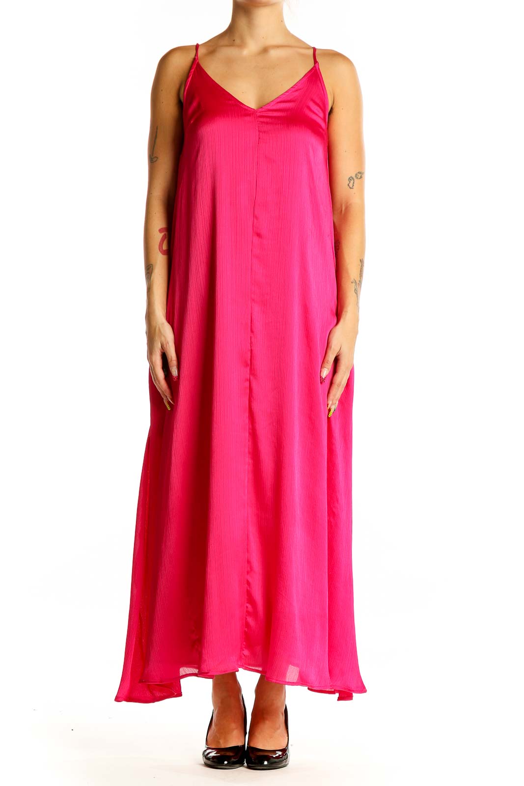 Pink Colorblock Maxi Dress Front